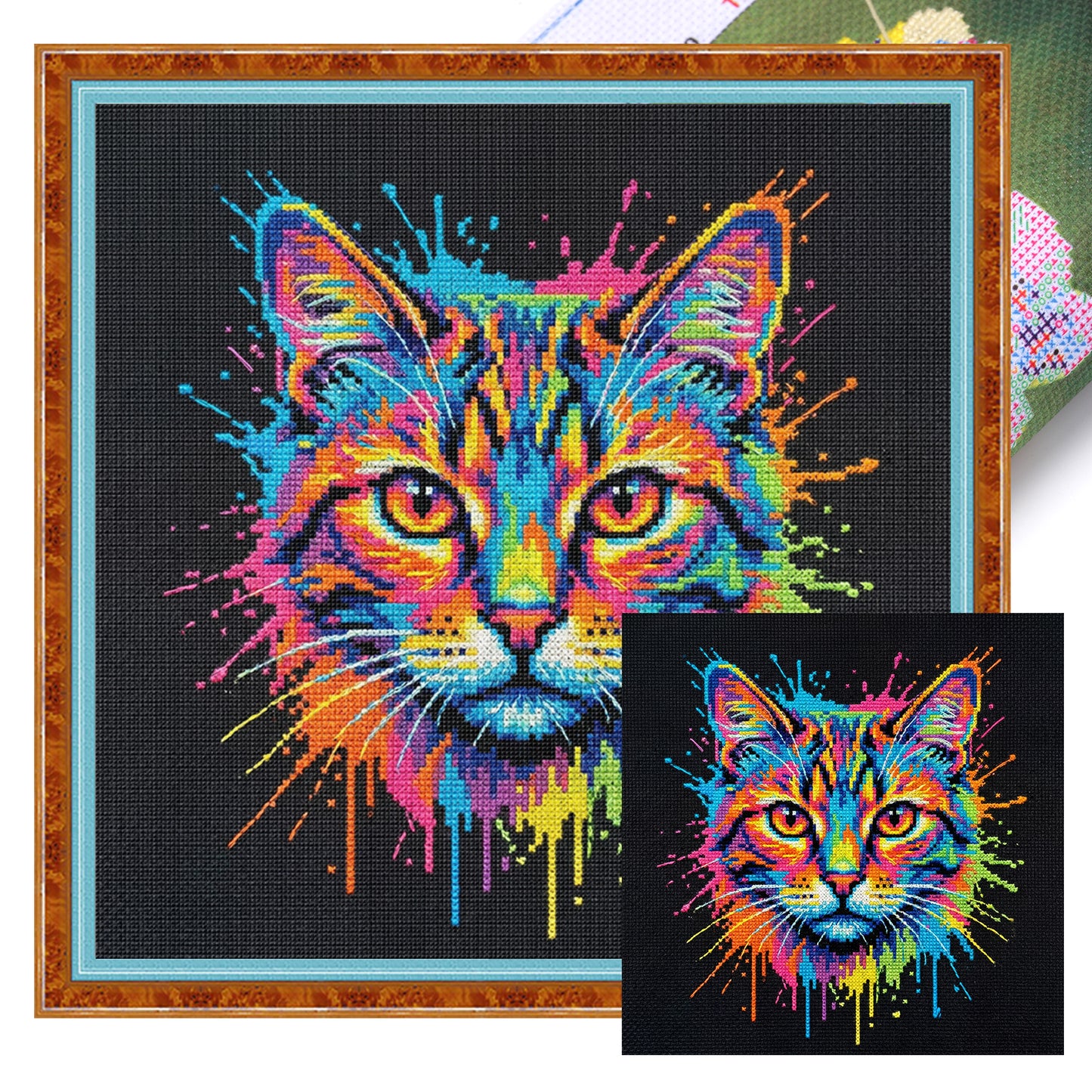 Cat - Full 14CT Stamped Cross Stitch 30x30CM - Huacan