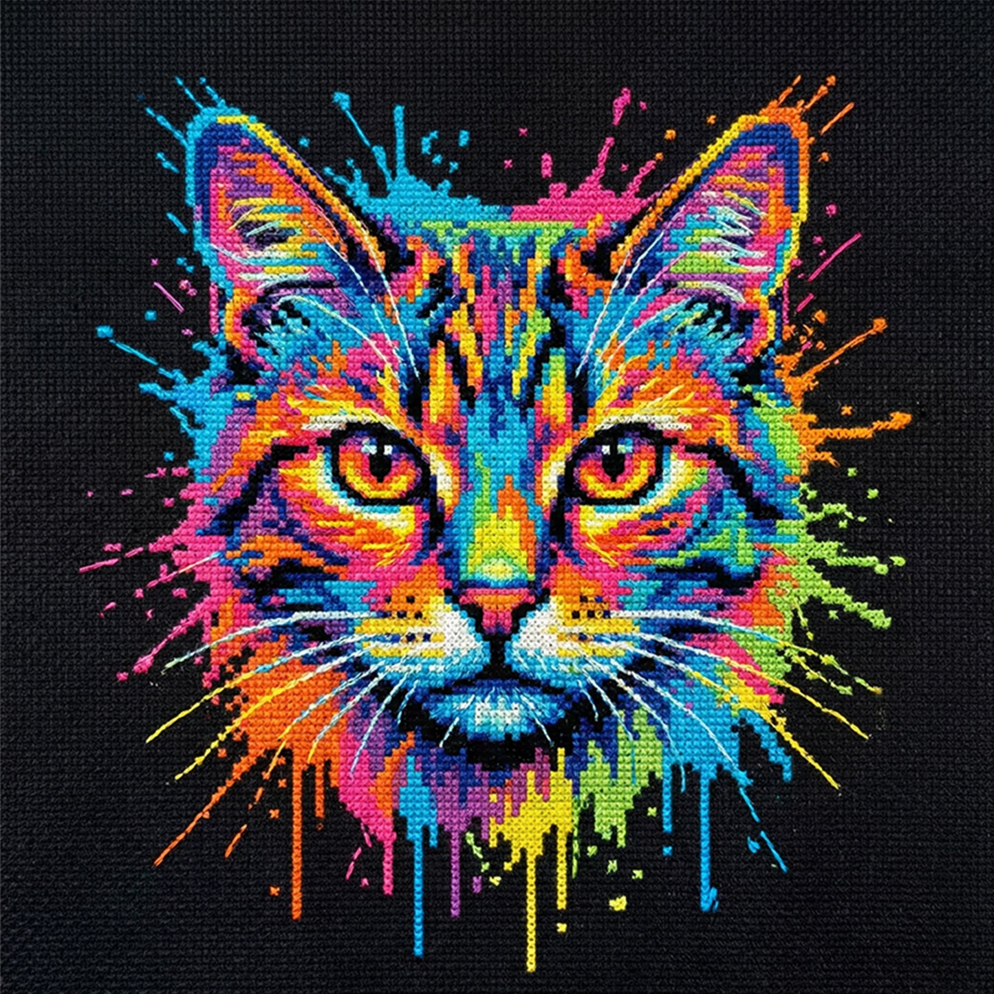 Cat - Full 14CT Stamped Cross Stitch 30x30CM - Huacan