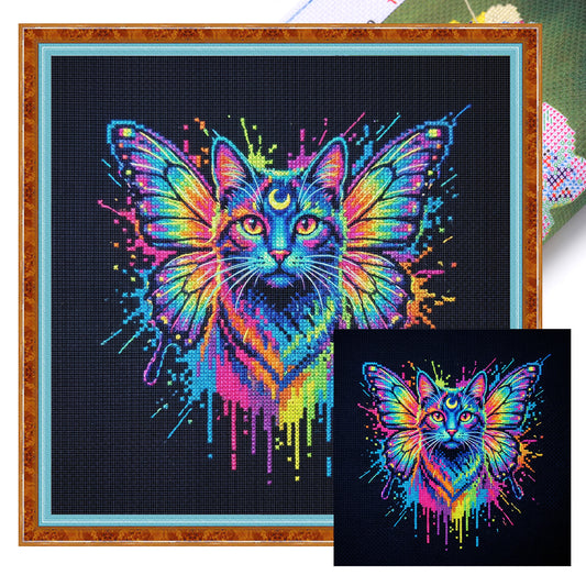 Butterfly Cat - Full 14CT Stamped Cross Stitch 30x30CM - Huacan