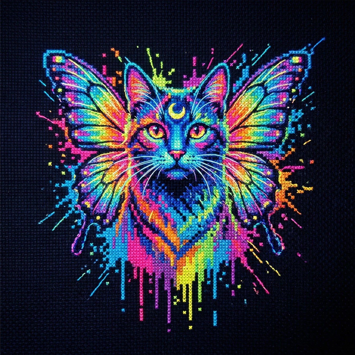 Butterfly Cat - Full 14CT Stamped Cross Stitch 30x30CM - Huacan