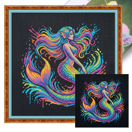 Mermaid - Full 14CT Stamped Cross Stitch 30x30CM - Huacan