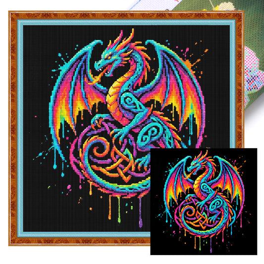 Celtic Knot Dragon - Full 14CT Stamped Cross Stitch 30x30CM - Huacan