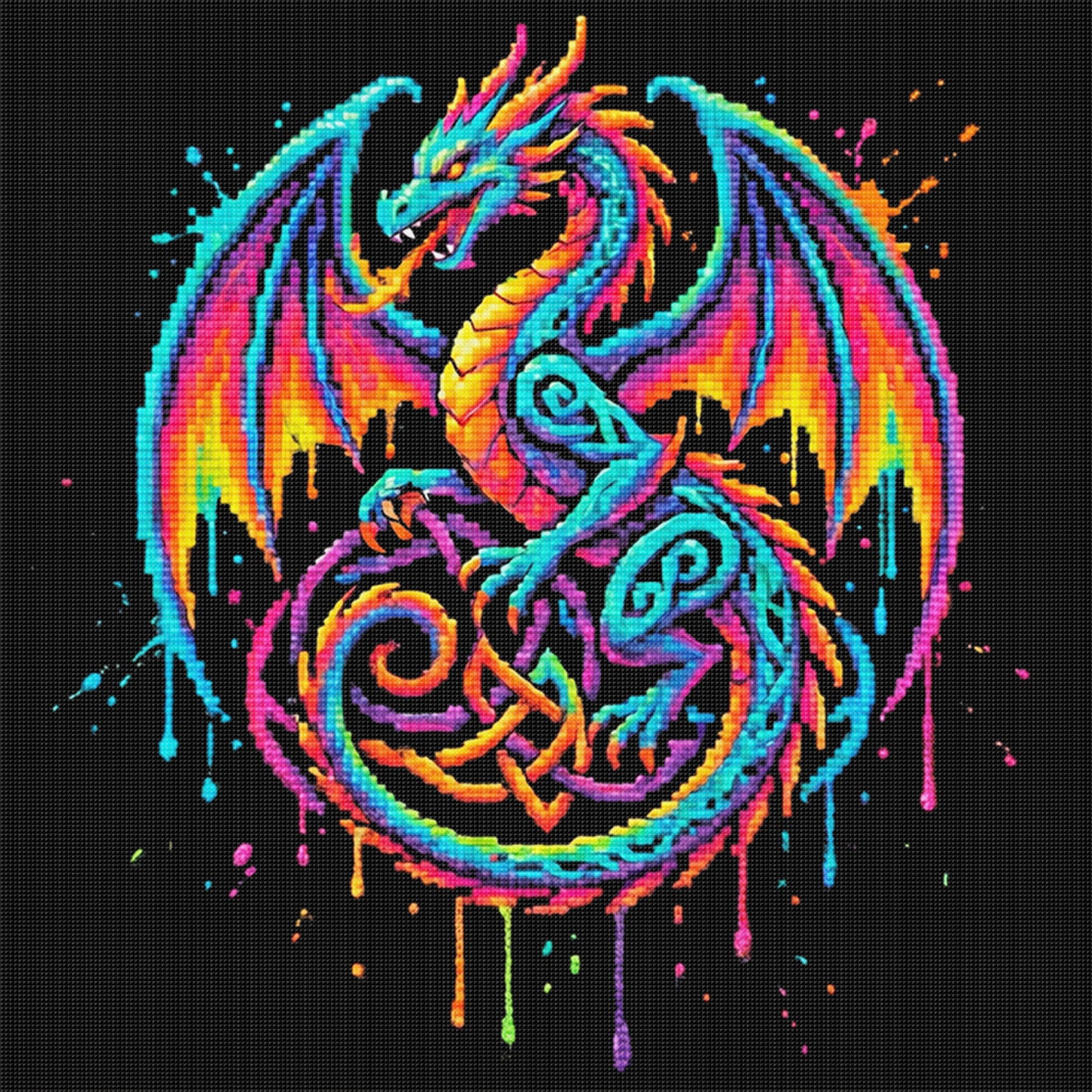 Celtic Knot Dragon - Full 14CT Stamped Cross Stitch 30x30CM - Huacan