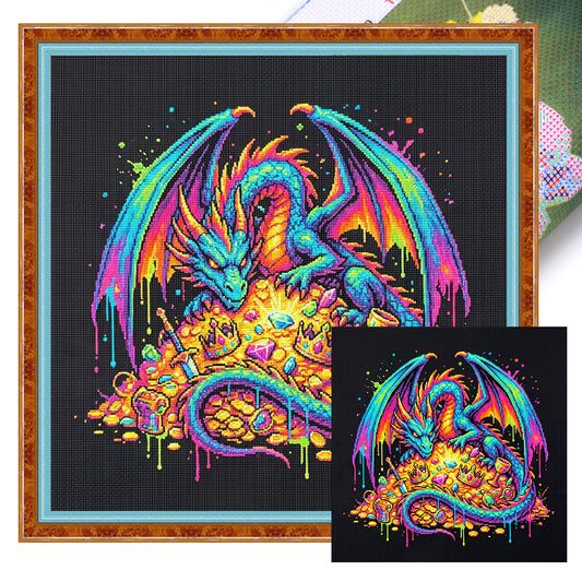 Treasure Dragon - Full 14CT Stamped Cross Stitch 30x30CM - Huacan