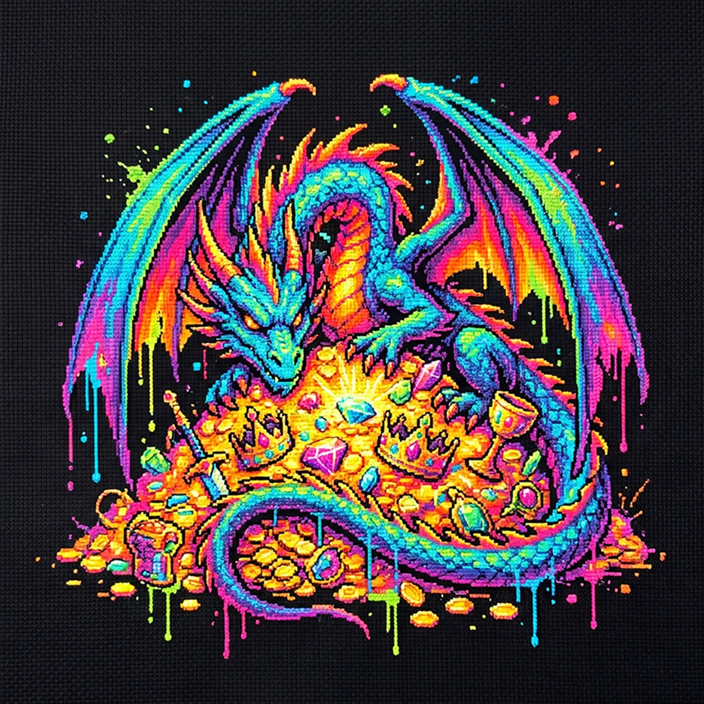 Treasure Dragon - Full 14CT Stamped Cross Stitch 30x30CM - Huacan