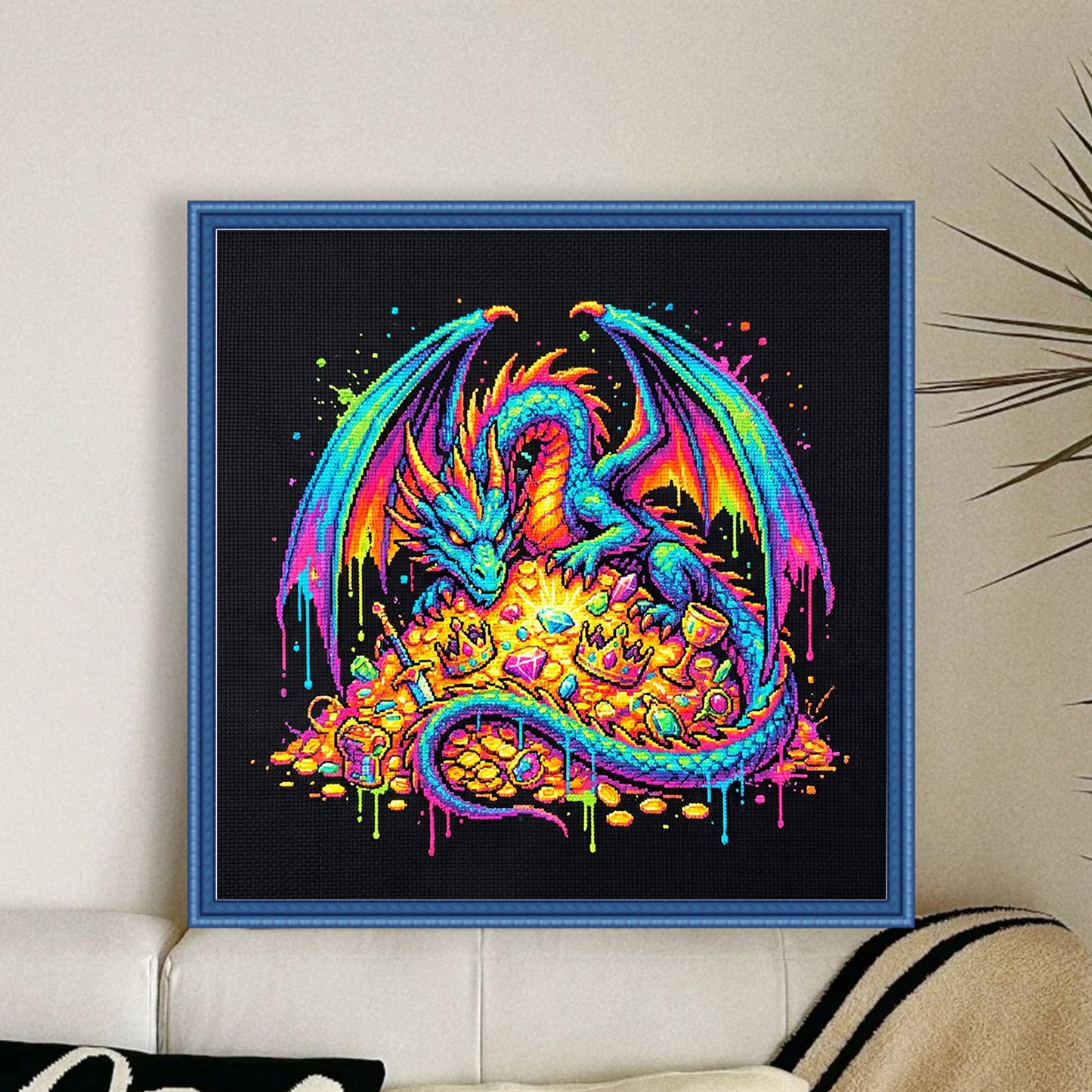 Treasure Dragon - Full 14CT Stamped Cross Stitch 30x30CM - Huacan