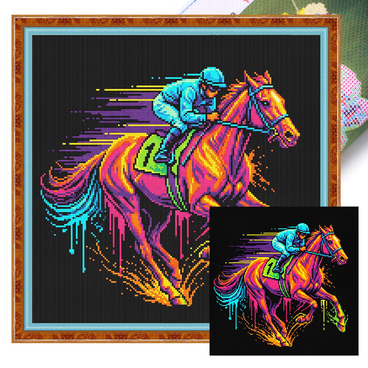 Racing Horse - Full 14CT Stamped Cross Stitch 30x30CM - Huacan