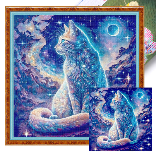 Magic Cat - Full 11CT Stamped Cross Stitch 40x40CM - Yishu