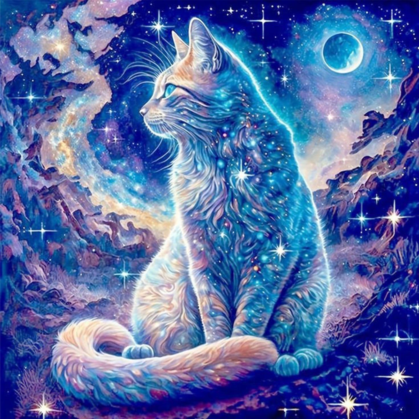 Magic Cat - Full 11CT Stamped Cross Stitch 40x40CM - Yishu