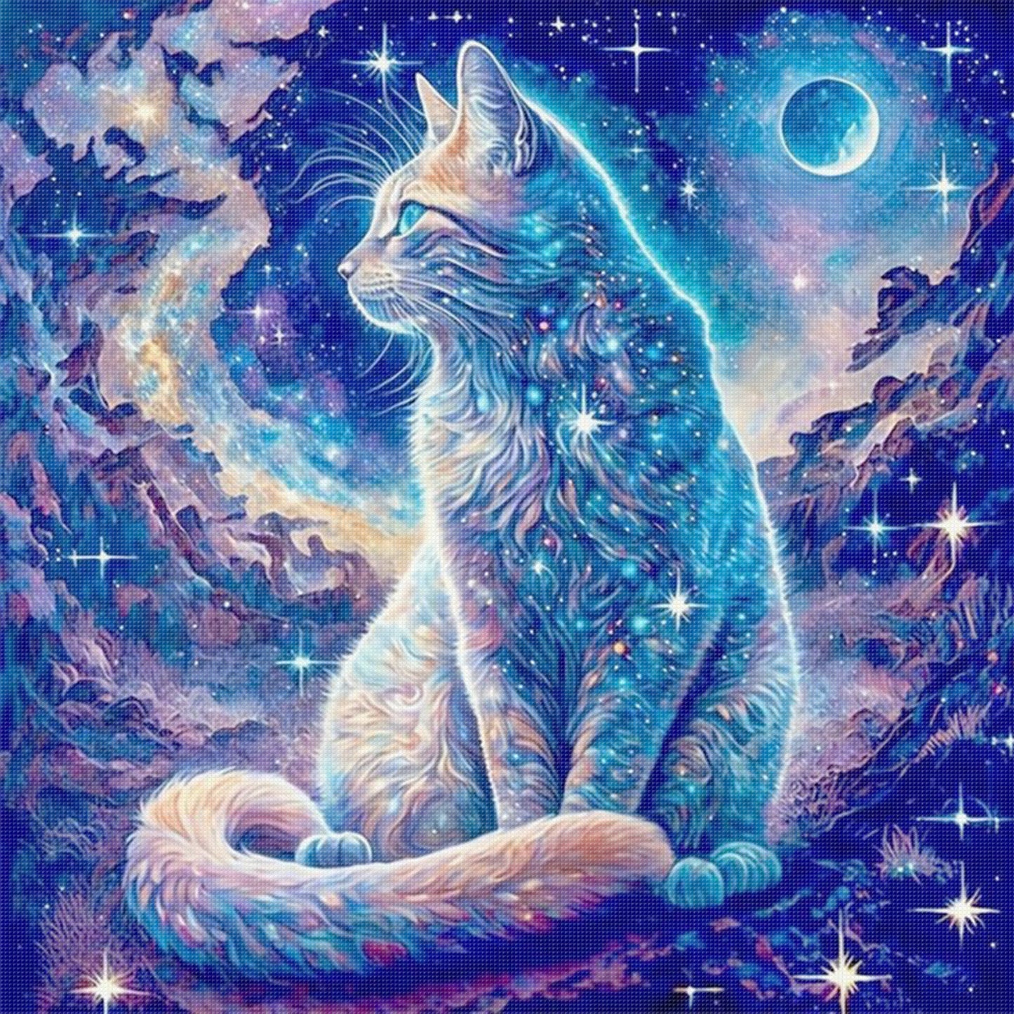 Magic Cat - Full 11CT Stamped Cross Stitch 40x40CM - Yishu