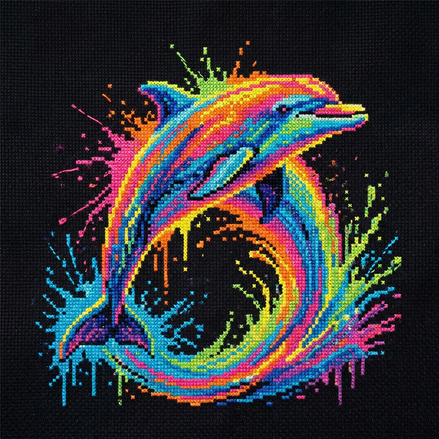 Colorful Splash Dolphin - Full 14CT Counted Cross Stitch 30x30CM - Yishu