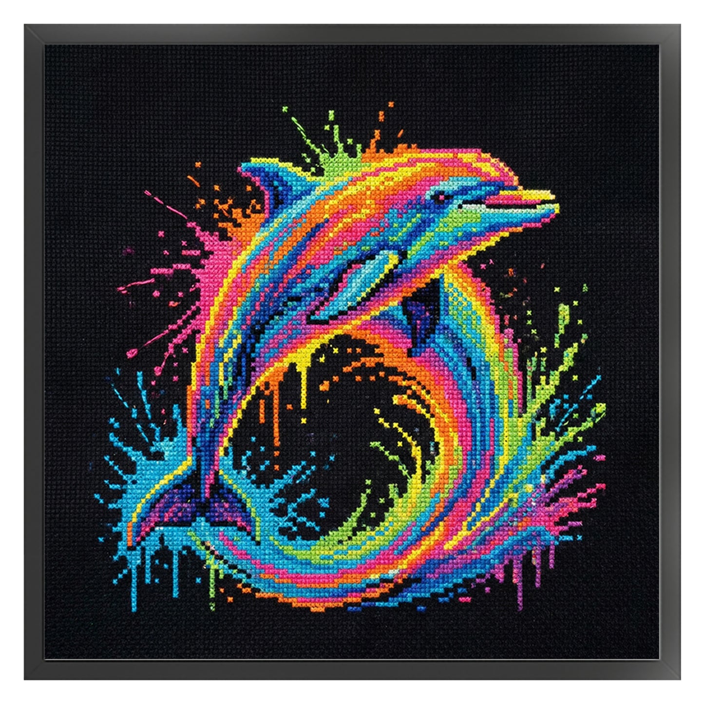 Colorful Splash Dolphin - Full 14CT Counted Cross Stitch 30x30CM - Yishu