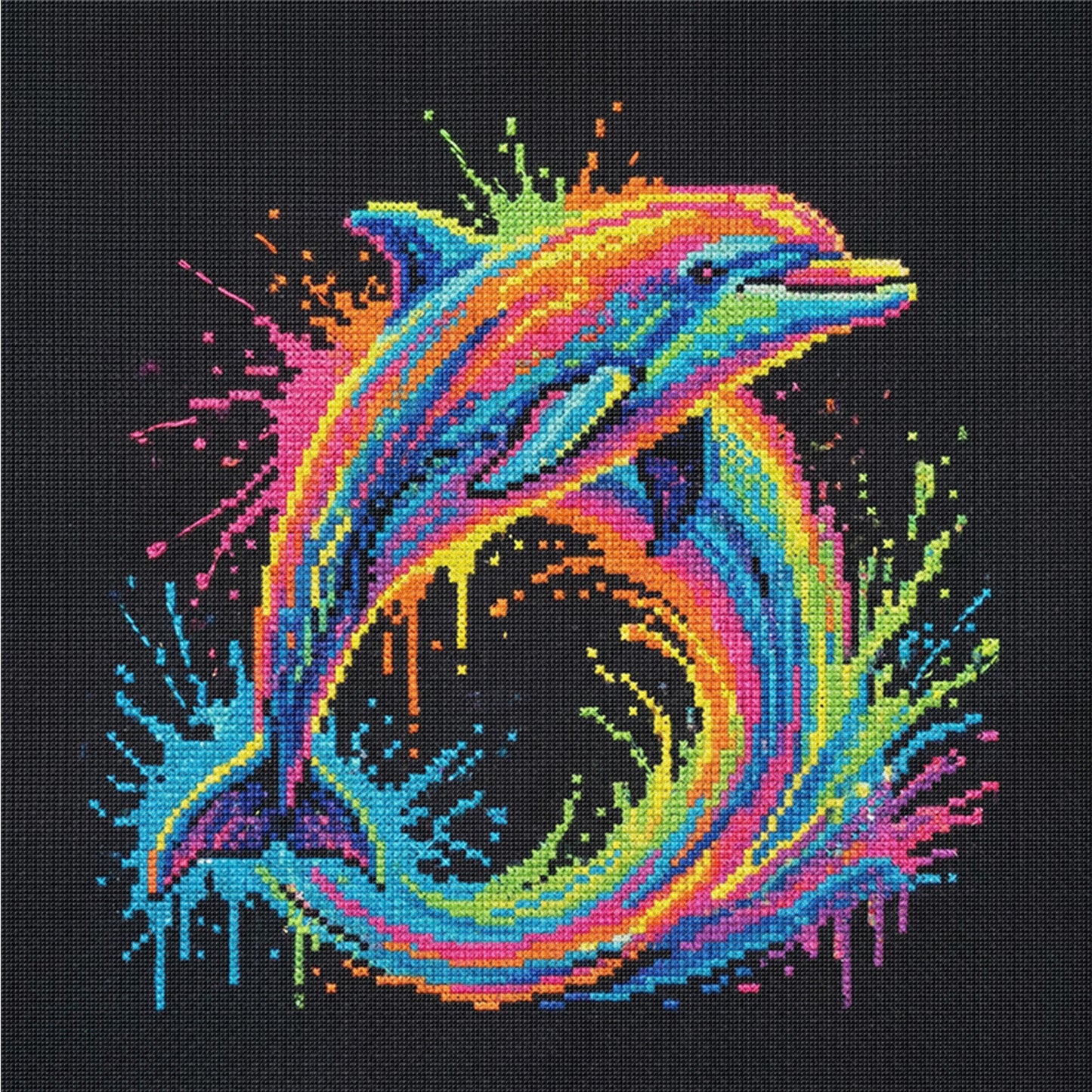 Colorful Splash Dolphin - Full 14CT Counted Cross Stitch 30x30CM - Yishu