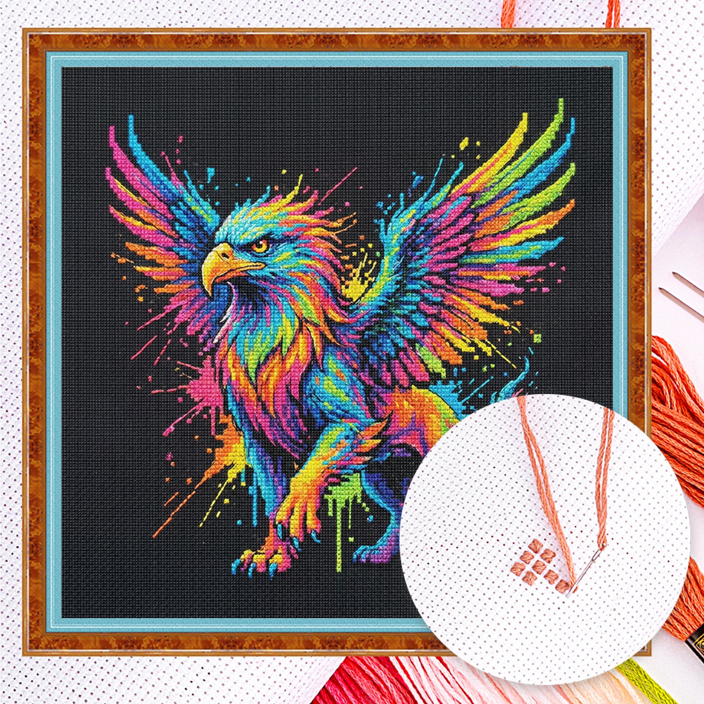Colorful Splash Griffin - Full 14CT Counted Cross Stitch 30x30CM - Yishu