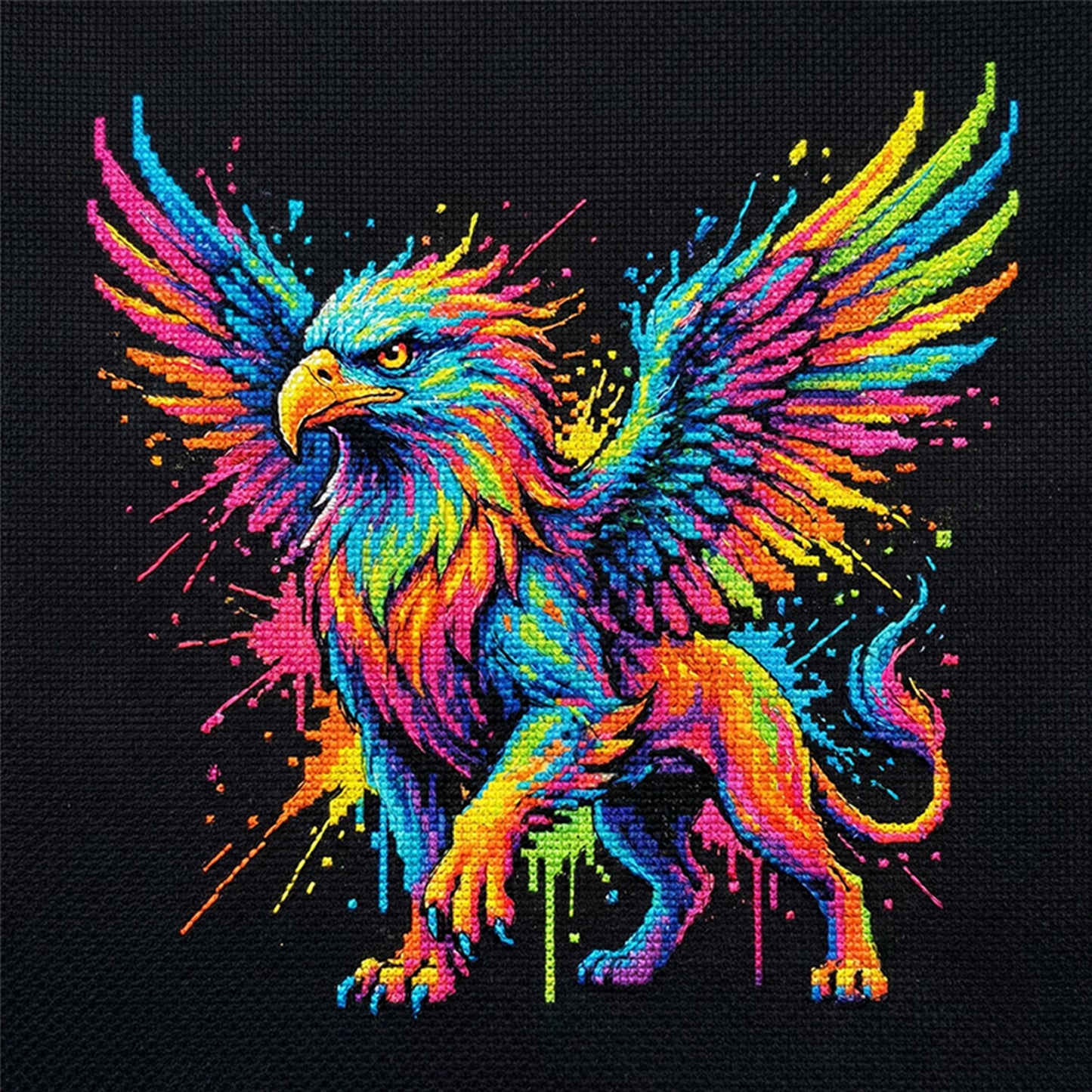 Colorful Splash Griffin - Full 14CT Counted Cross Stitch 30x30CM - Yishu