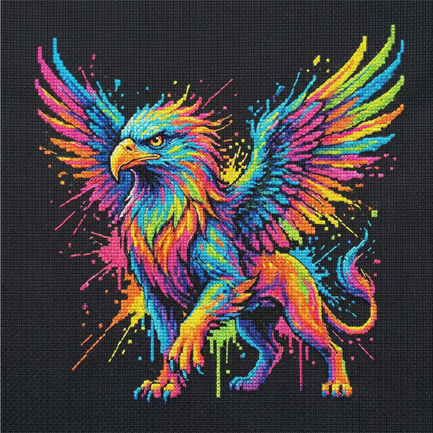 Colorful Splash Griffin - Full 14CT Counted Cross Stitch 30x30CM - Yishu