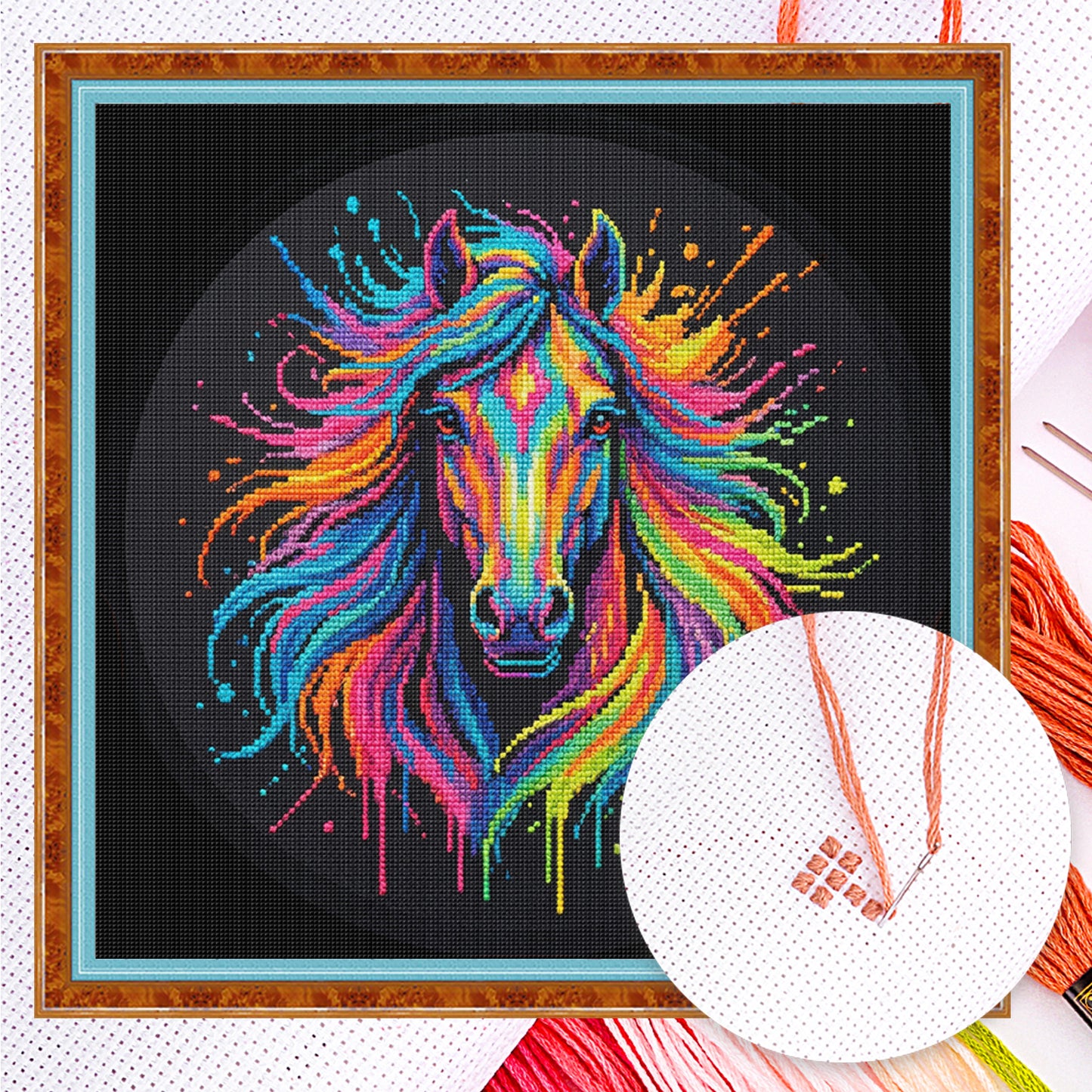 Colorful Splash Horse - Full 14CT Counted Cross Stitch 30x30CM - Yishu