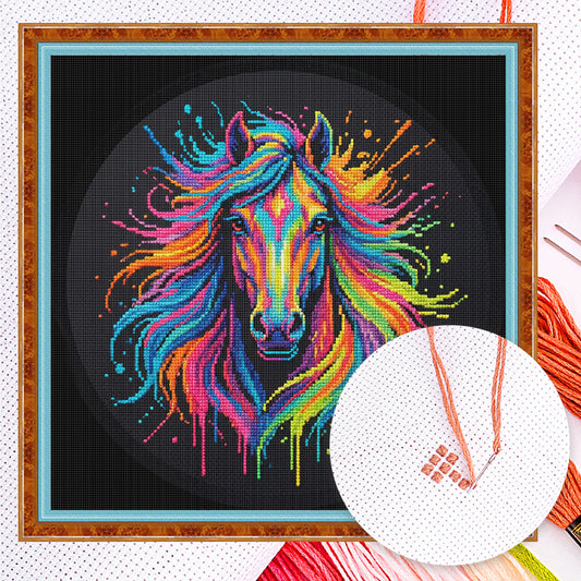 Colorful Splash Horse - Full 14CT Counted Cross Stitch 30x30CM - Yishu