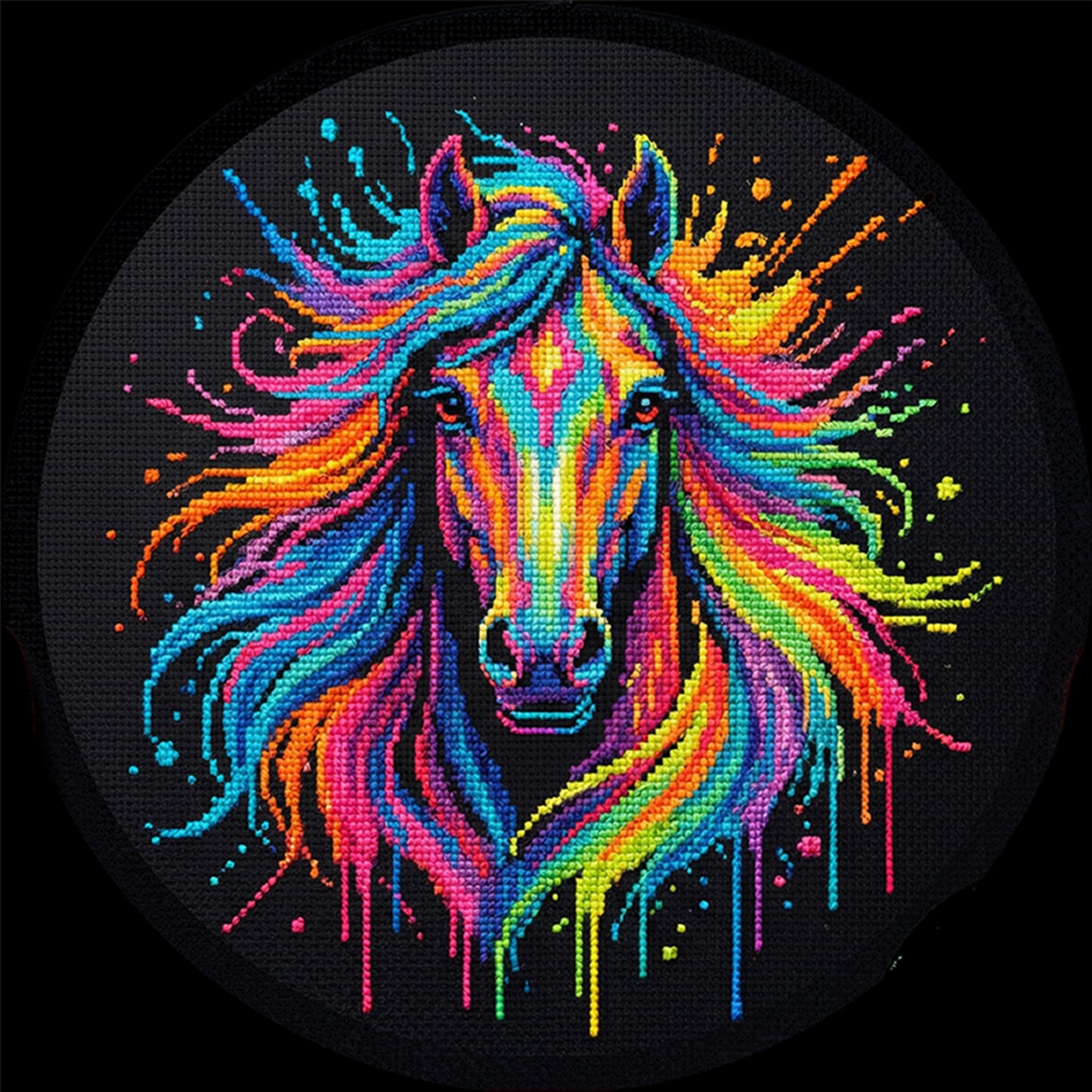 Colorful Splash Horse - Full 14CT Counted Cross Stitch 30x30CM - Yishu