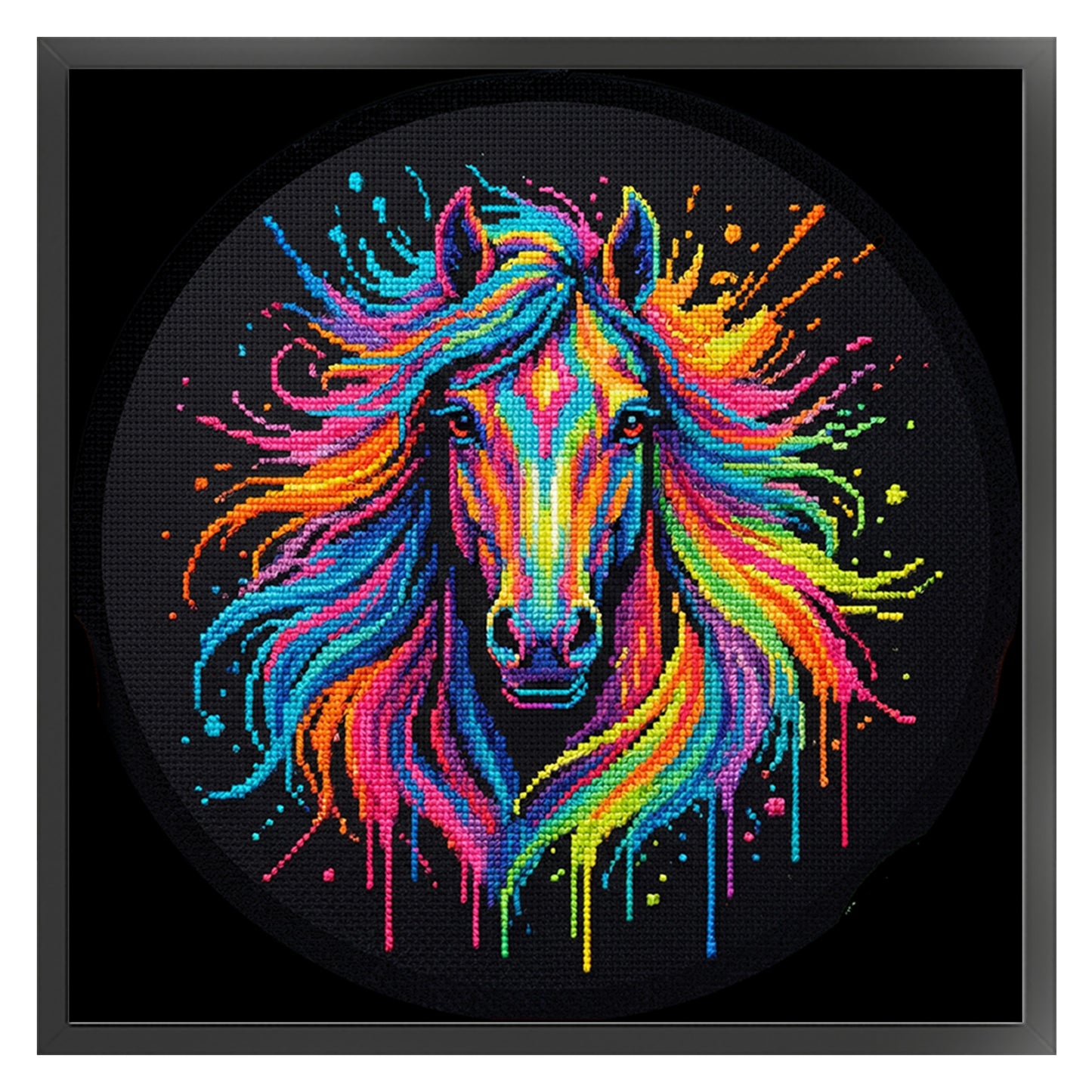 Colorful Splash Horse - Full 14CT Counted Cross Stitch 30x30CM - Yishu