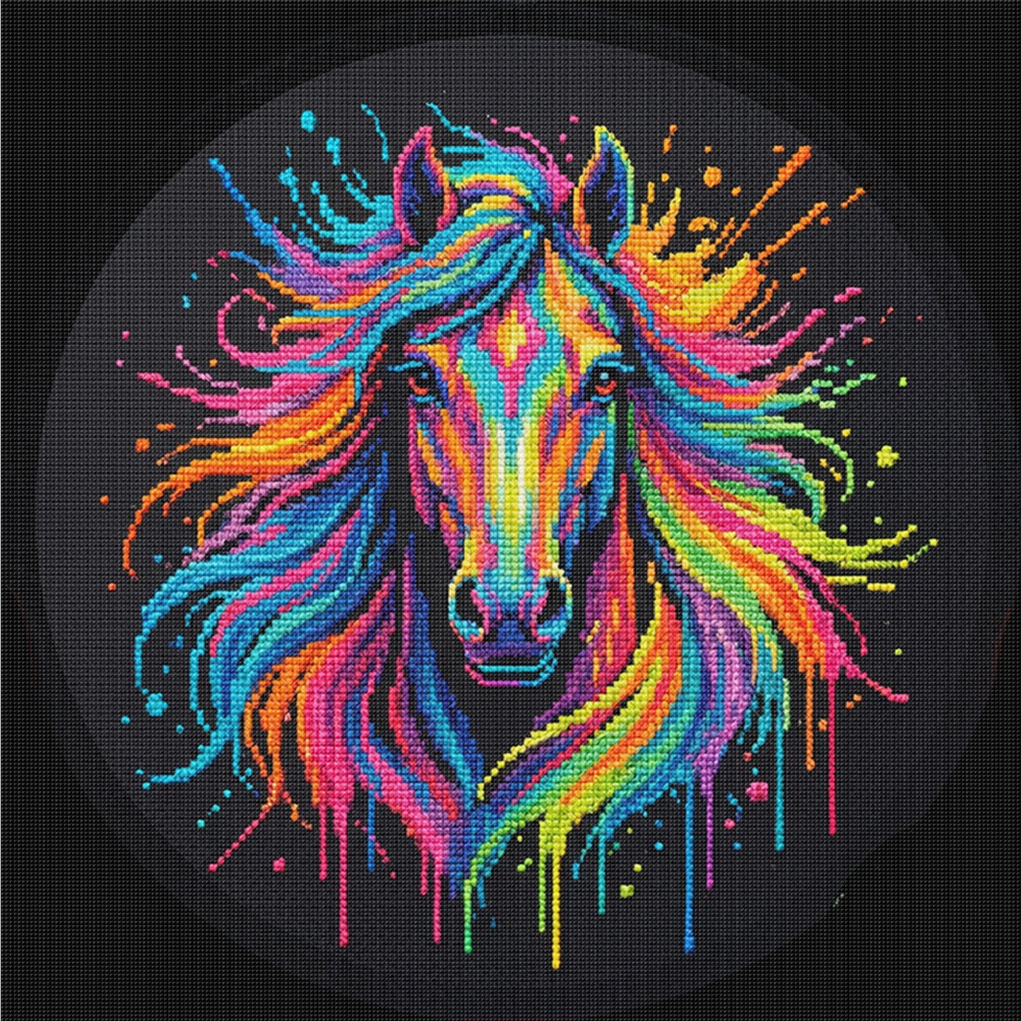 Colorful Splash Horse - Full 14CT Counted Cross Stitch 30x30CM - Yishu