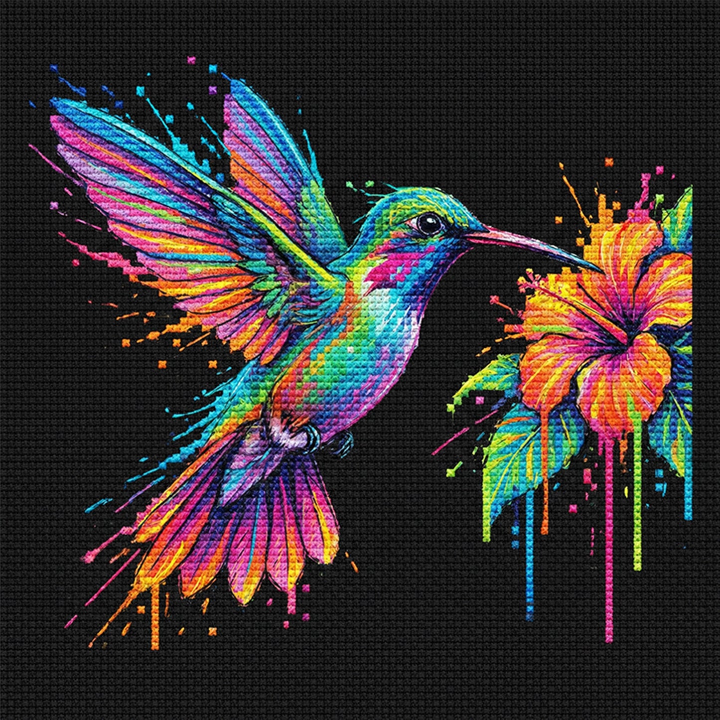 Colorful Splash Hummingbird - Full 14CT Counted Cross Stitch 30x30CM - Yishu