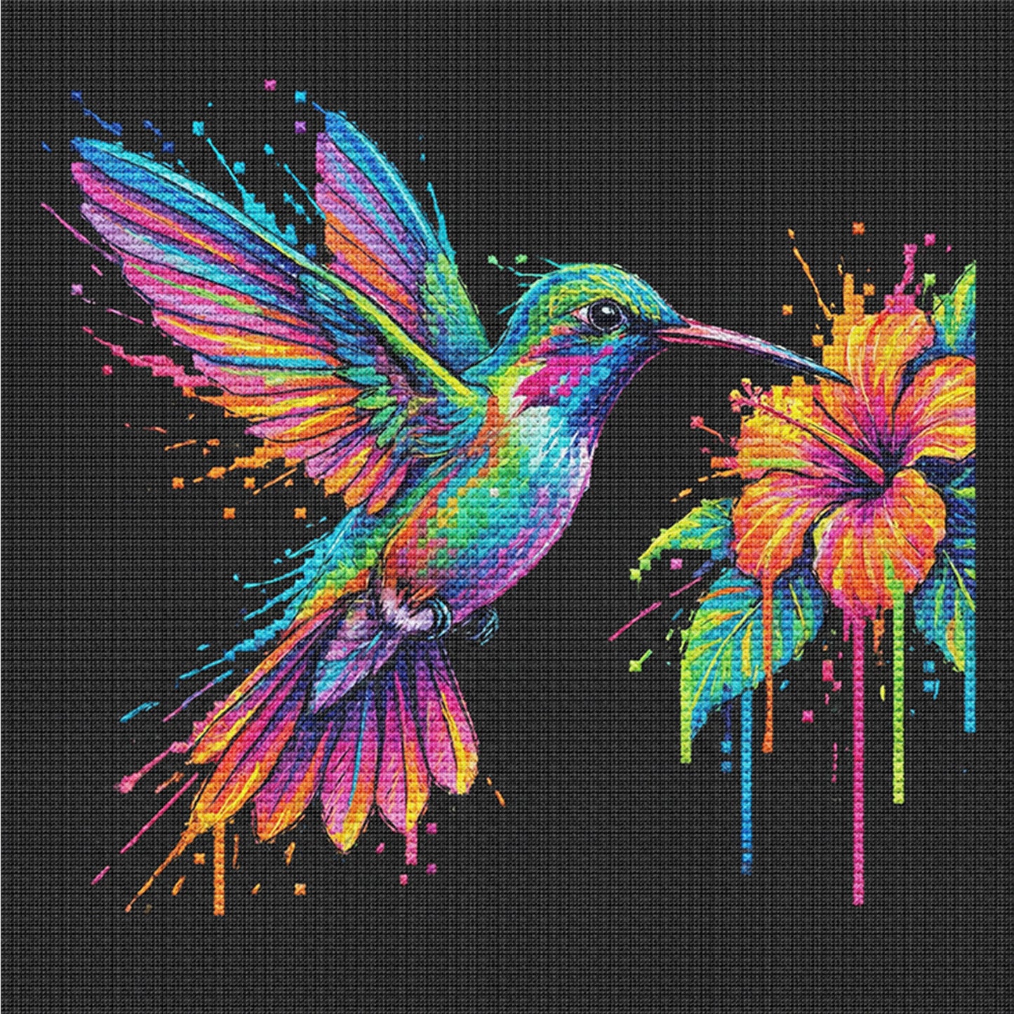 Colorful Splash Hummingbird - Full 14CT Counted Cross Stitch 30x30CM - Yishu