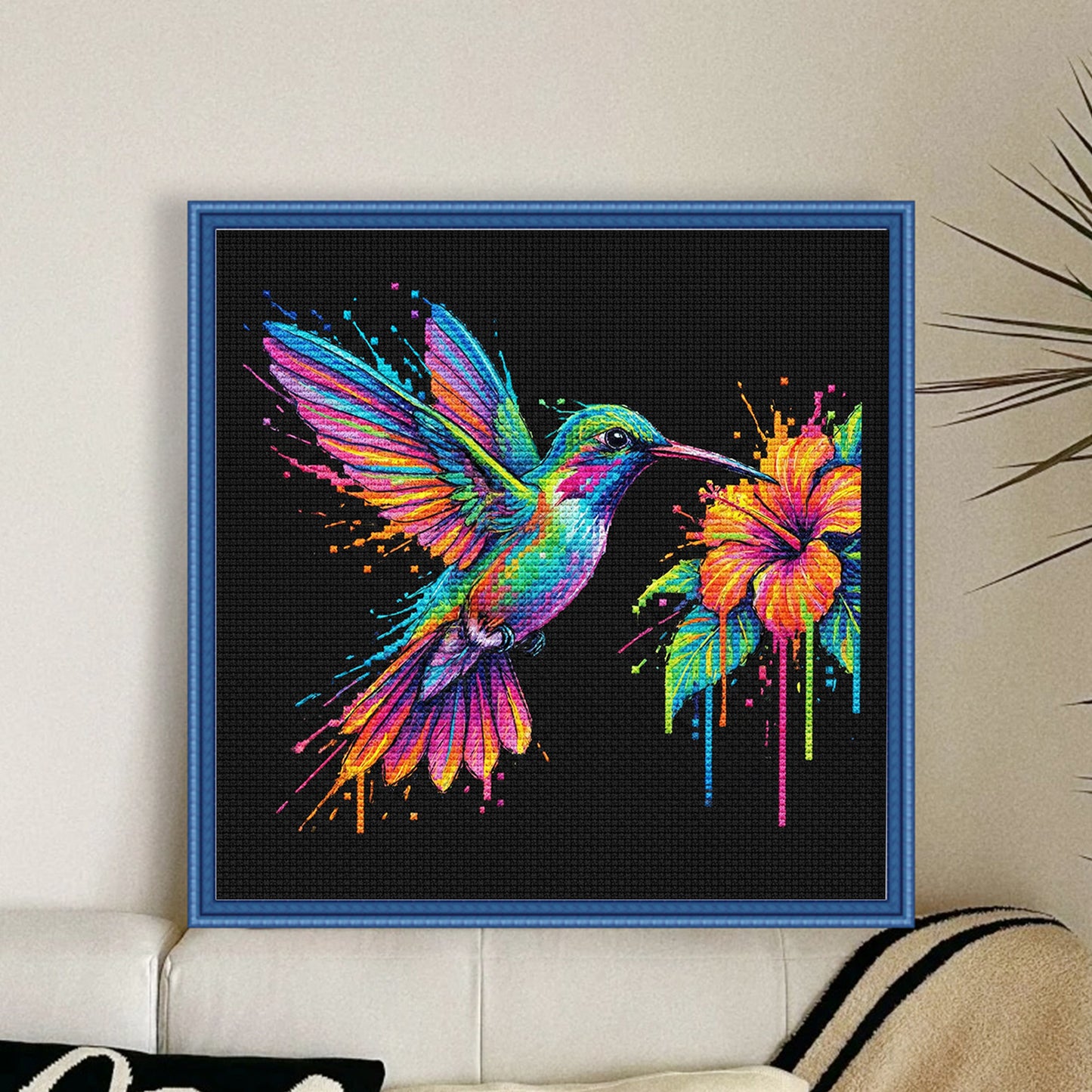 Colorful Splash Hummingbird - Full 14CT Counted Cross Stitch 30x30CM - Yishu