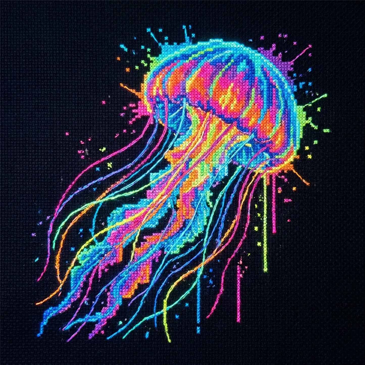 Colorful Splash Jellyfish - Full 14CT Counted Cross Stitch 30x30CM - Yishu