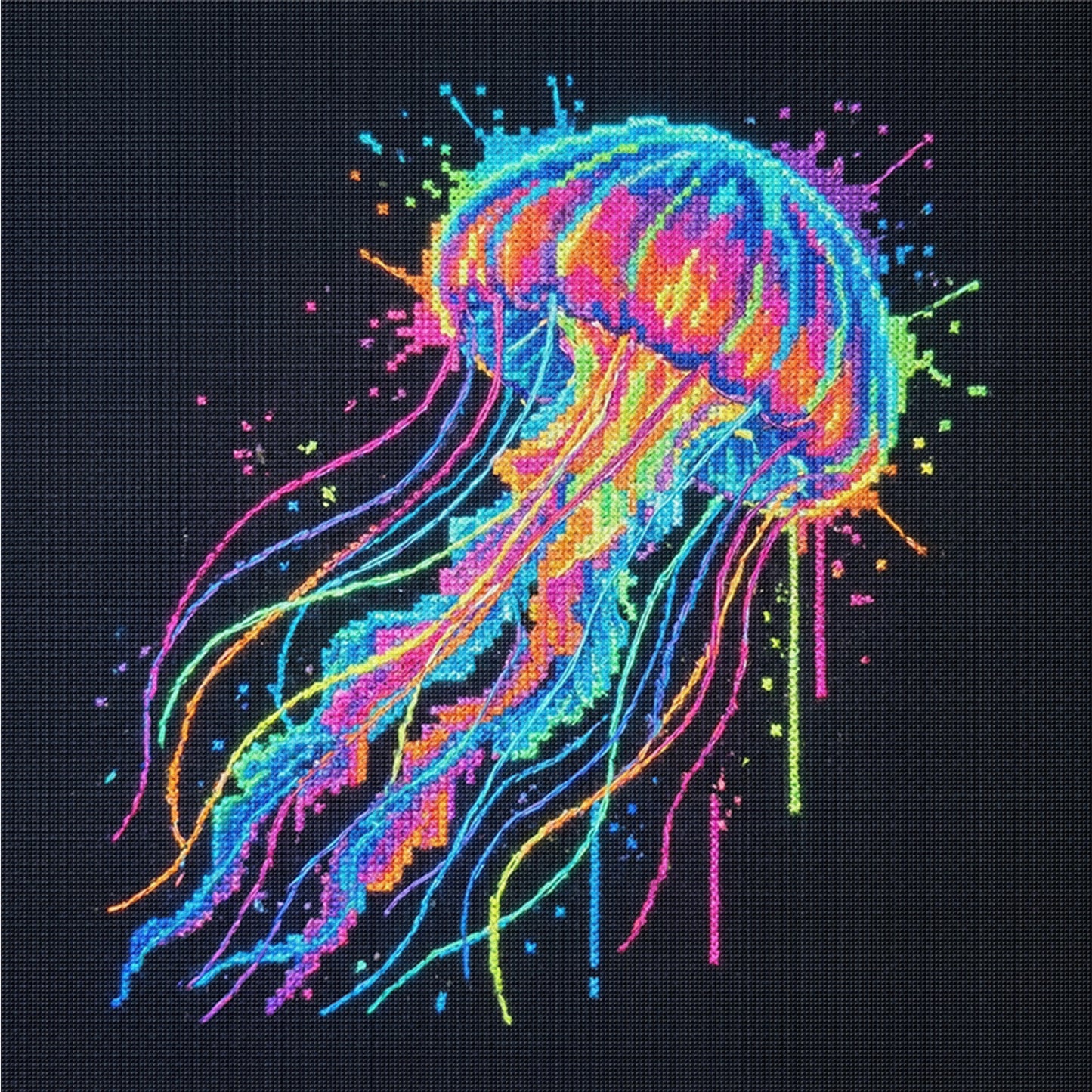 Colorful Splash Jellyfish - Full 14CT Counted Cross Stitch 30x30CM - Yishu