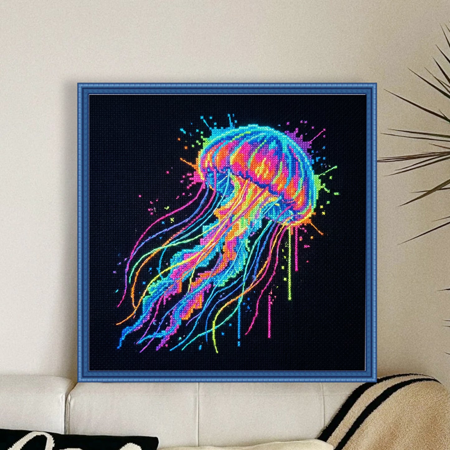 Colorful Splash Jellyfish - Full 14CT Counted Cross Stitch 30x30CM - Yishu