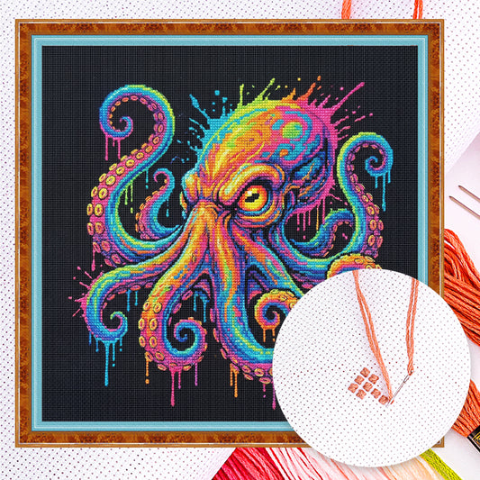 Colorful Splash Octopus - Full 14CT Counted Cross Stitch 30x30CM - Yishu