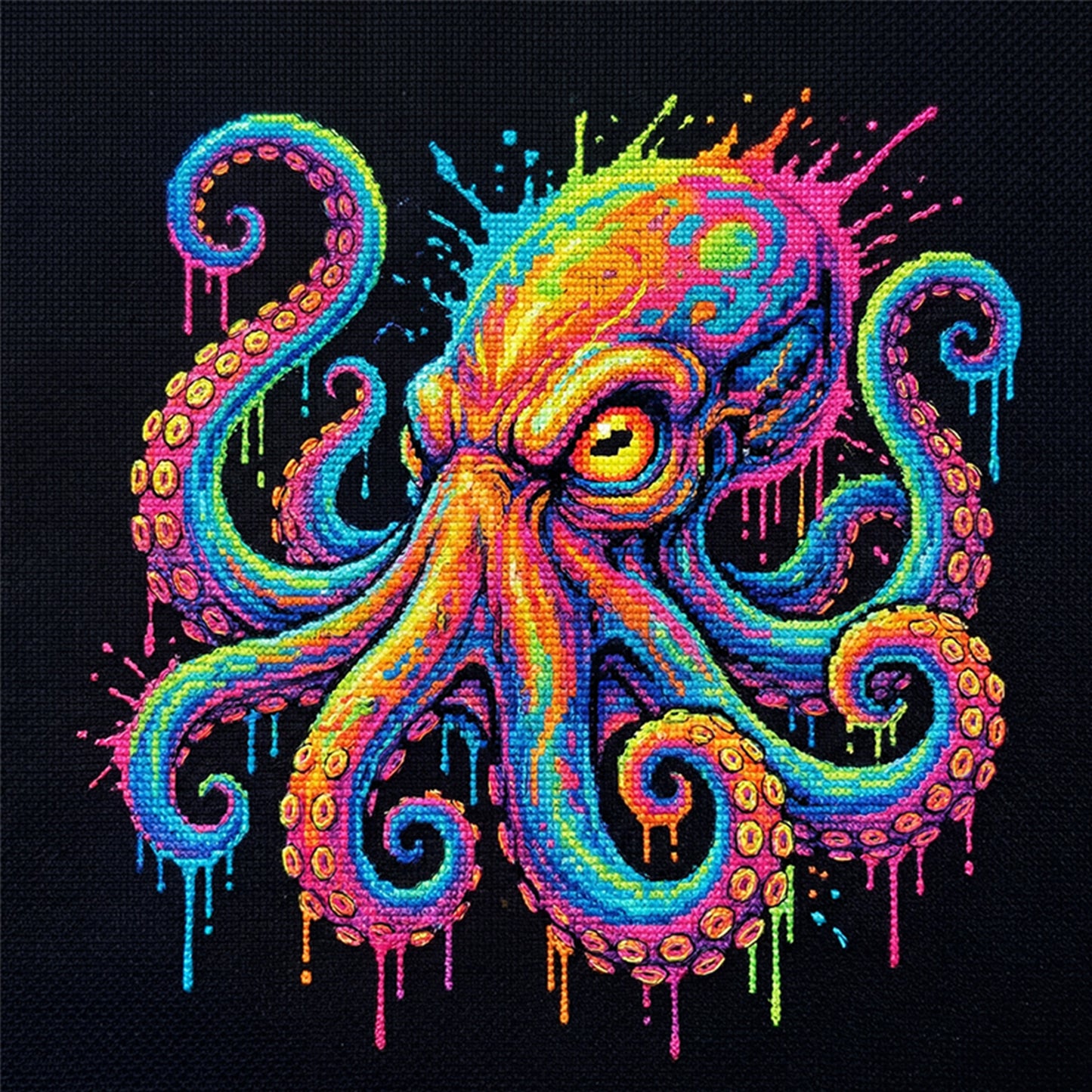 Colorful Splash Octopus - Full 14CT Counted Cross Stitch 30x30CM - Yishu