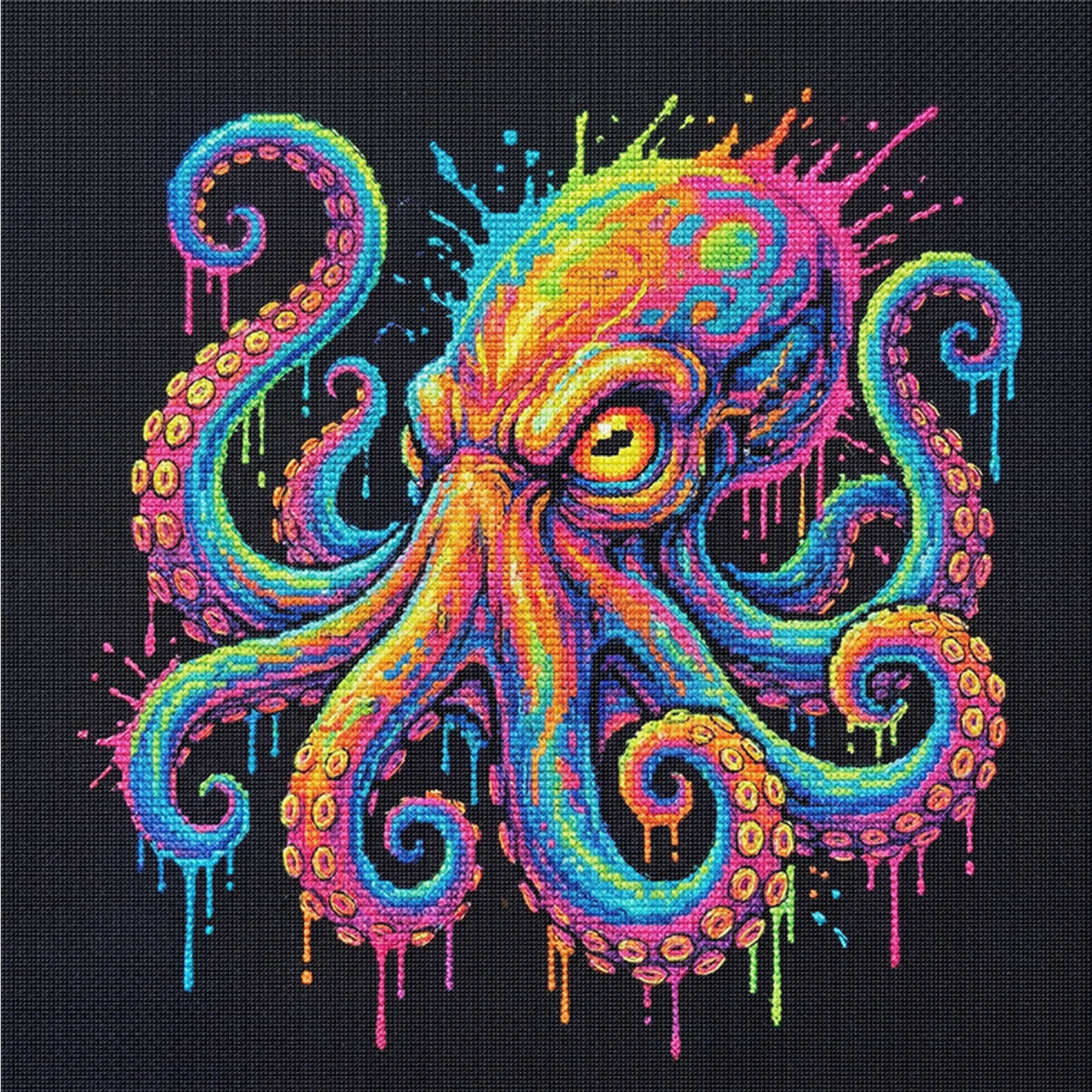 Colorful Splash Octopus - Full 14CT Counted Cross Stitch 30x30CM - Yishu