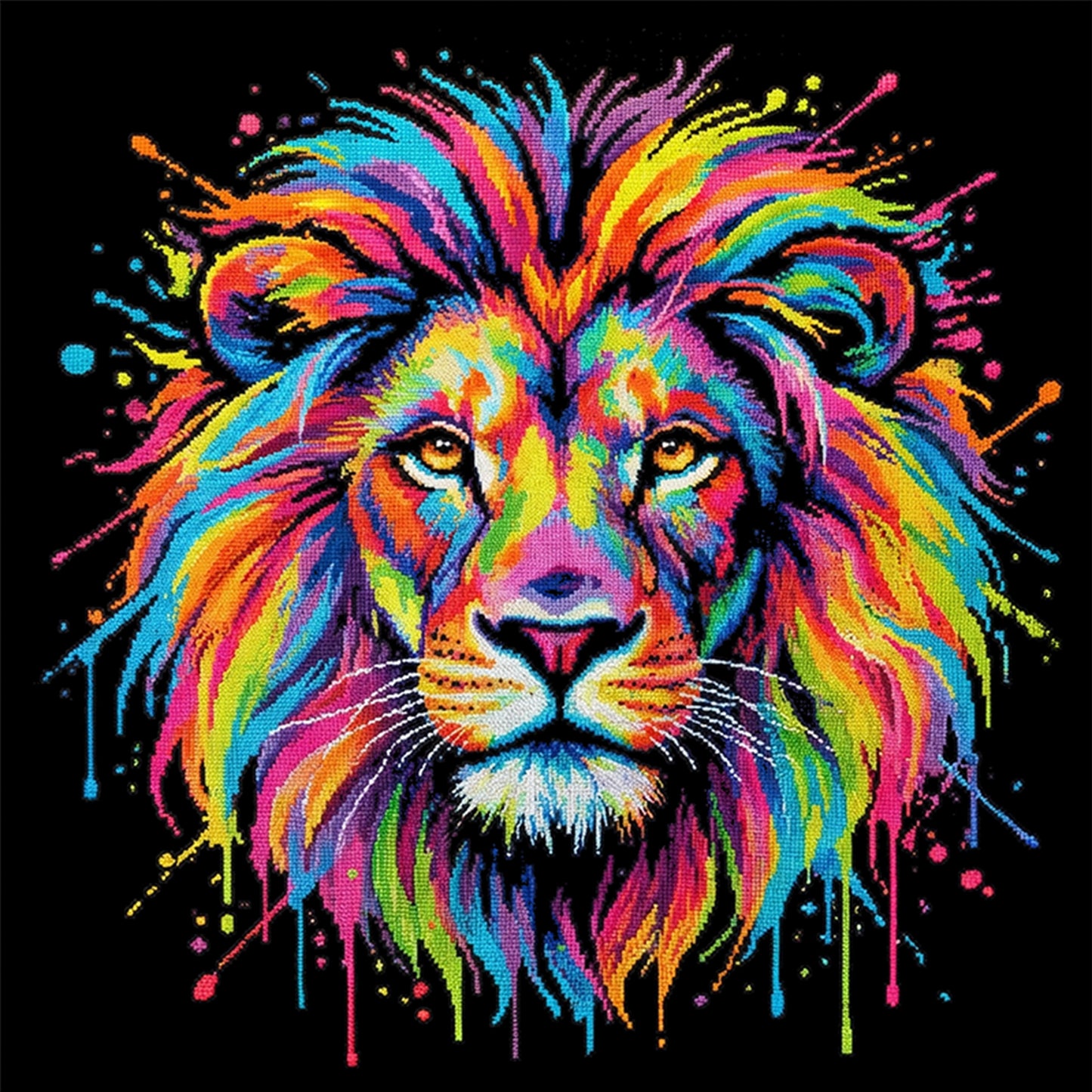 Colorful Splash Lion - Full 14CT Counted Cross Stitch 30x30CM - Yishu