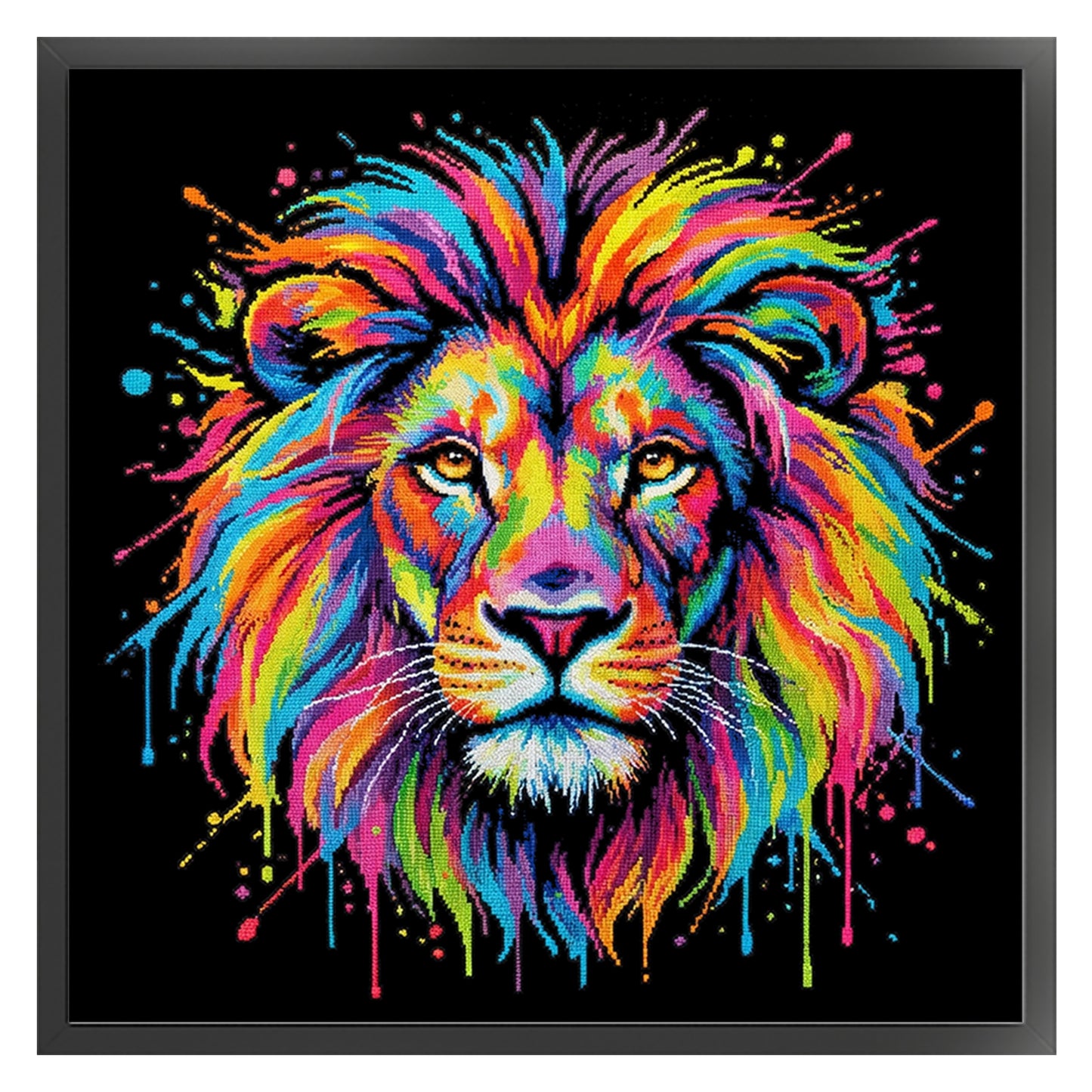 Colorful Splash Lion - Full 14CT Counted Cross Stitch 30x30CM - Yishu