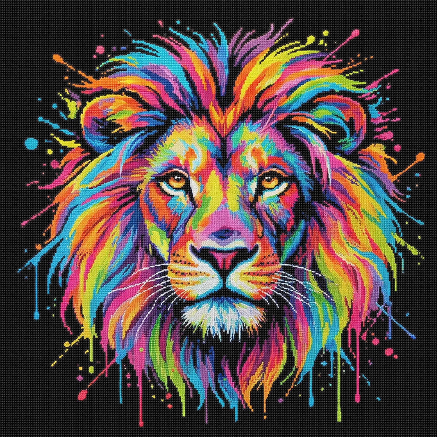 Colorful Splash Lion - Full 14CT Counted Cross Stitch 30x30CM - Yishu