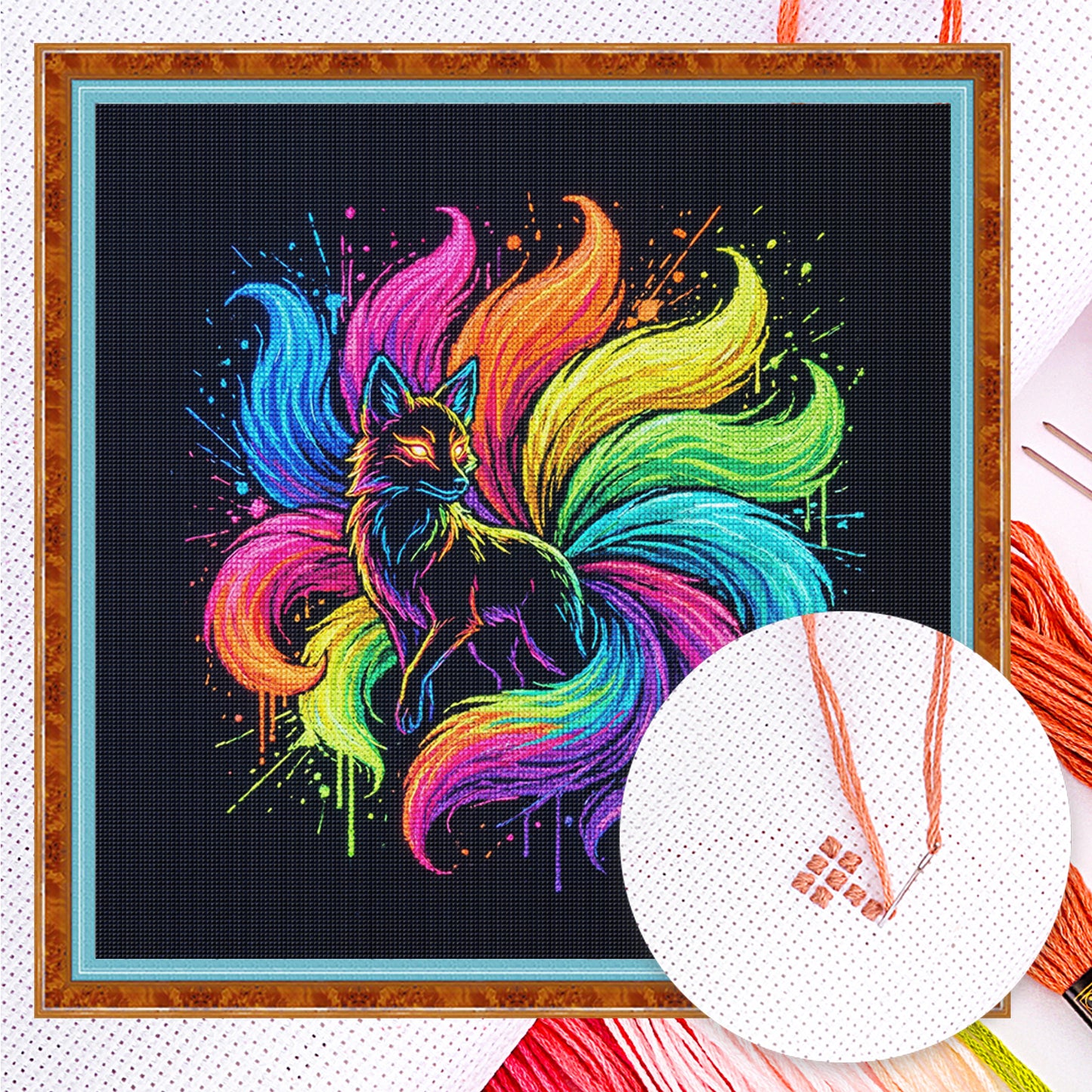 Colorful Splash Nine-Tailed - Full 14CT Counted Cross Stitch 30x30CM - Yishu