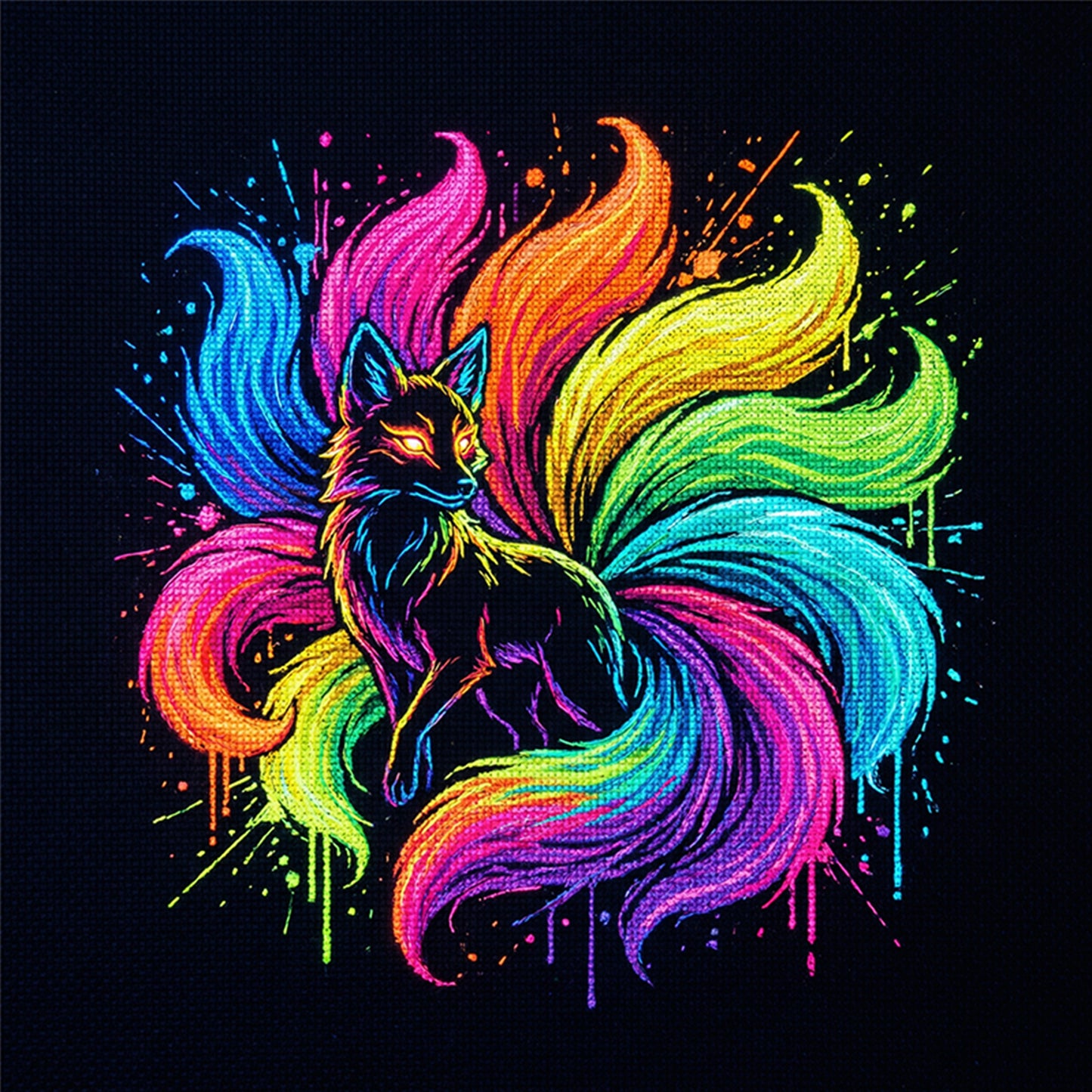 Colorful Splash Nine-Tailed - Full 14CT Counted Cross Stitch 30x30CM - Yishu