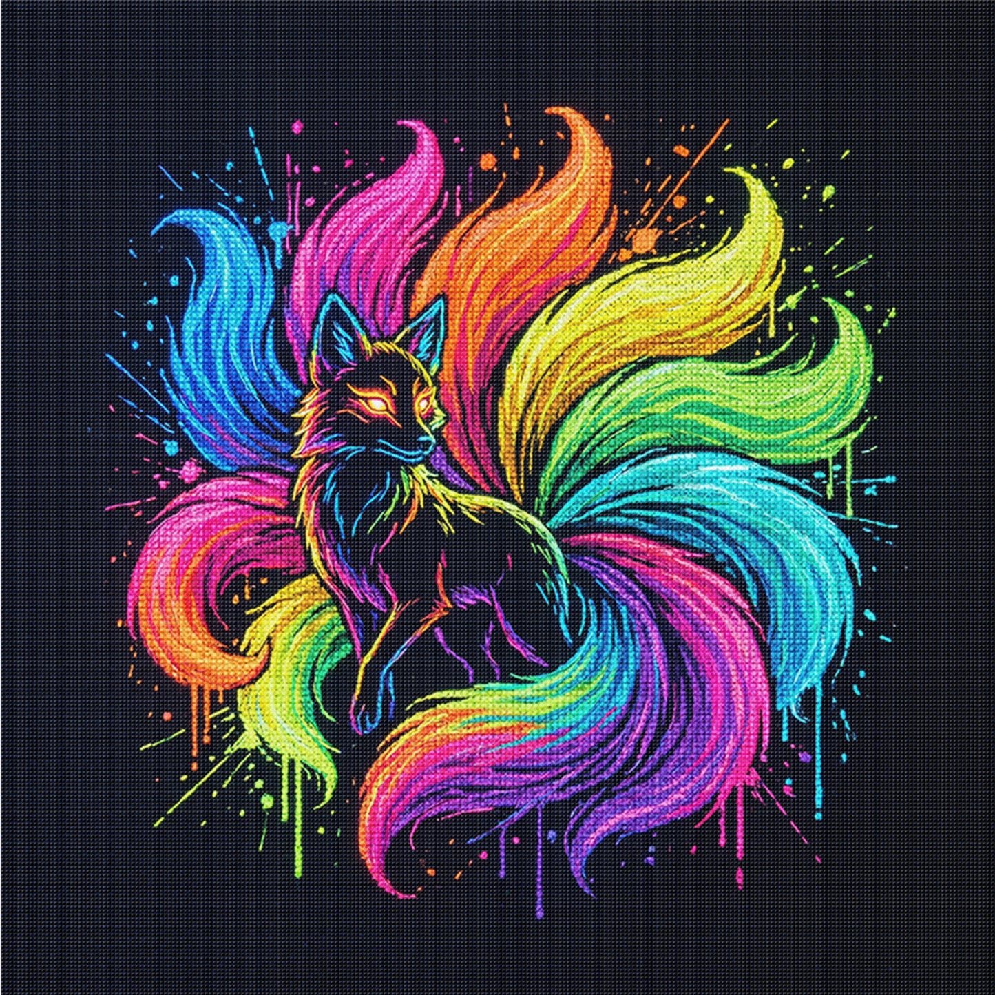Colorful Splash Nine-Tailed - Full 14CT Counted Cross Stitch 30x30CM - Yishu