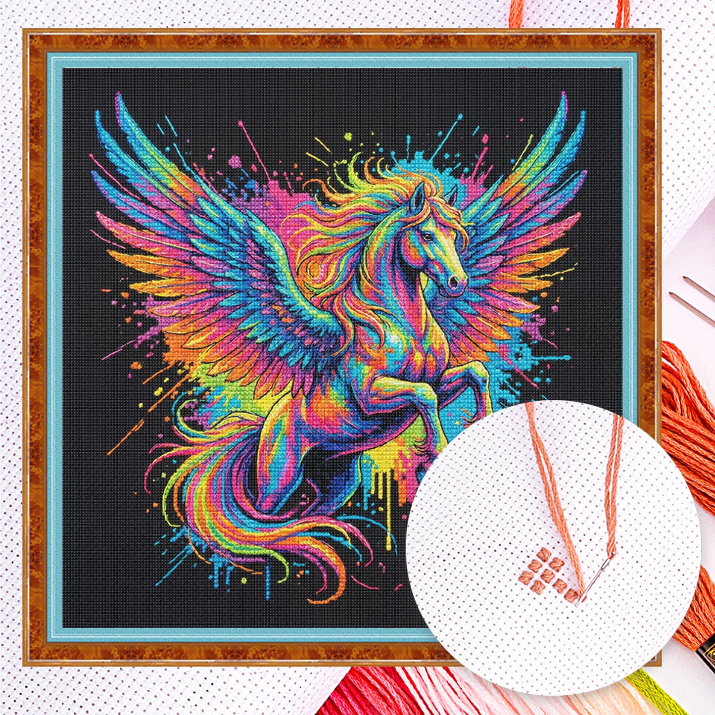 Colorful Splash Pegasus - Full 14CT Counted Cross Stitch 30x30CM - Yishu