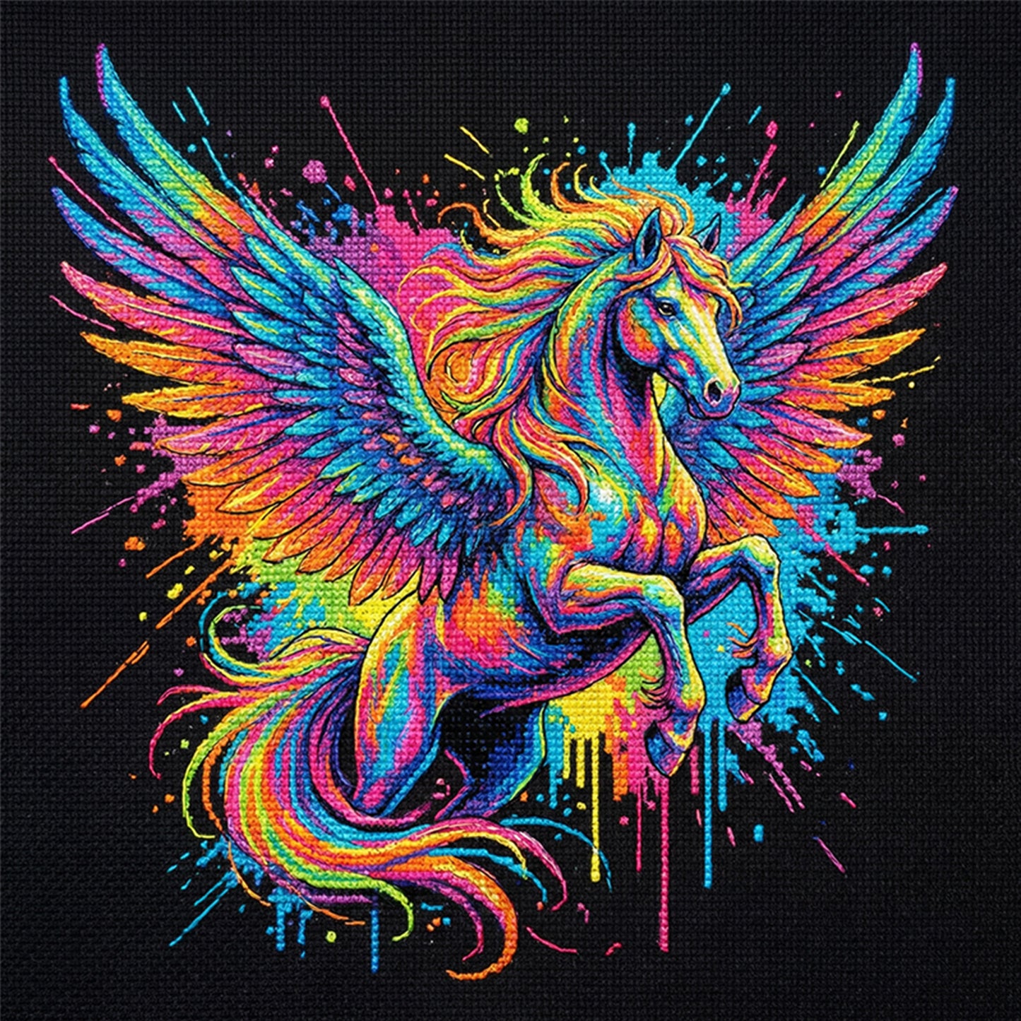 Colorful Splash Pegasus - Full 14CT Counted Cross Stitch 30x30CM - Yishu