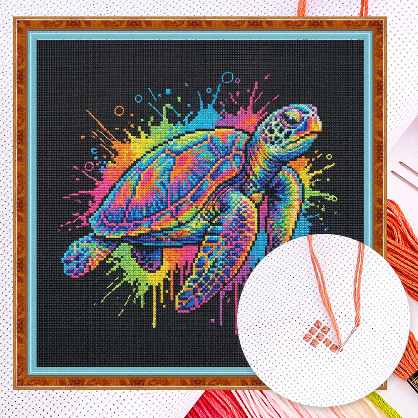 Colorful Splash Turtle - Full 14CT Counted Cross Stitch 30x30CM - Yishu