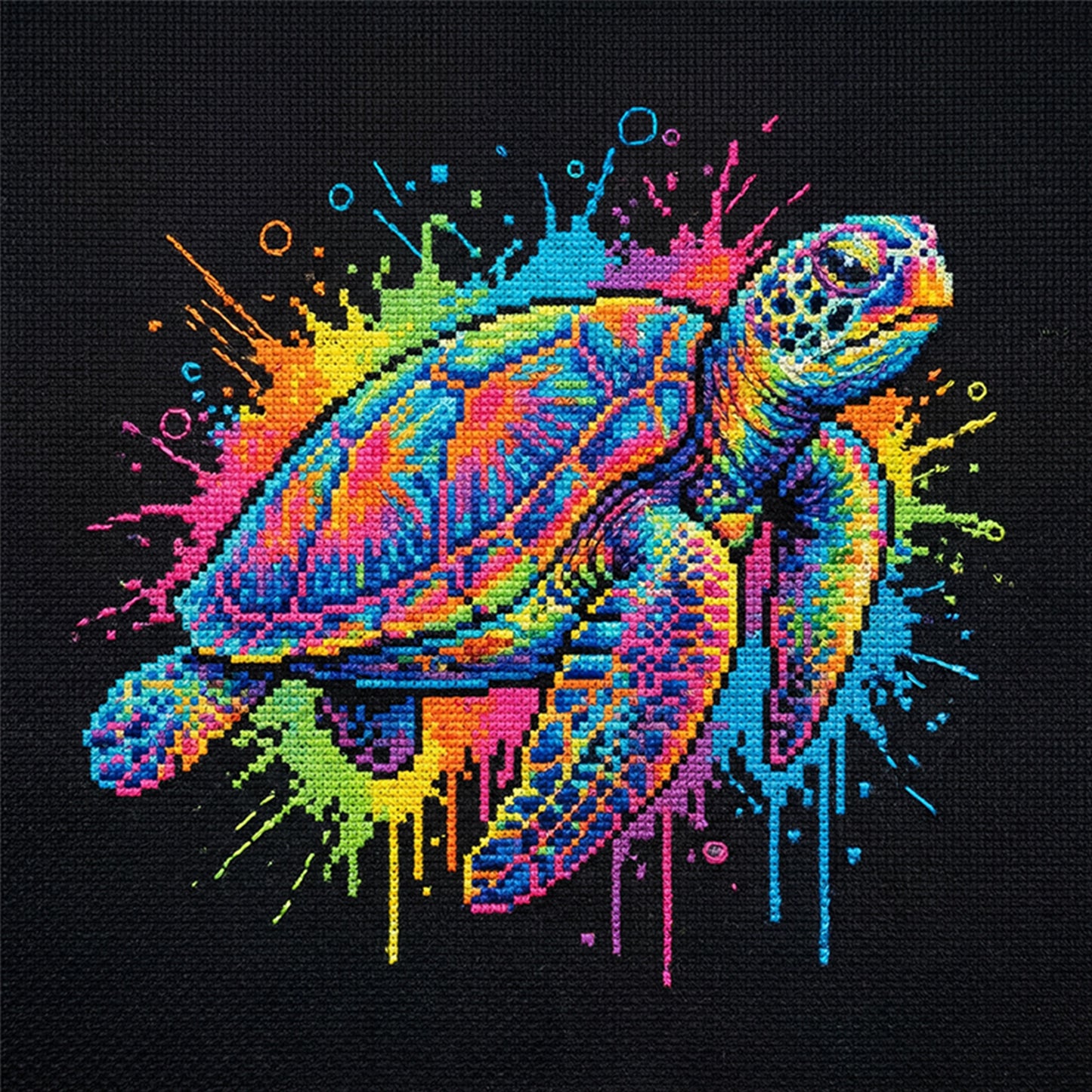 Colorful Splash Turtle - Full 14CT Counted Cross Stitch 30x30CM - Yishu