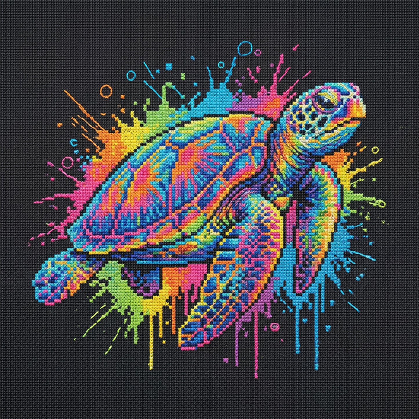 Colorful Splash Turtle - Full 14CT Counted Cross Stitch 30x30CM - Yishu