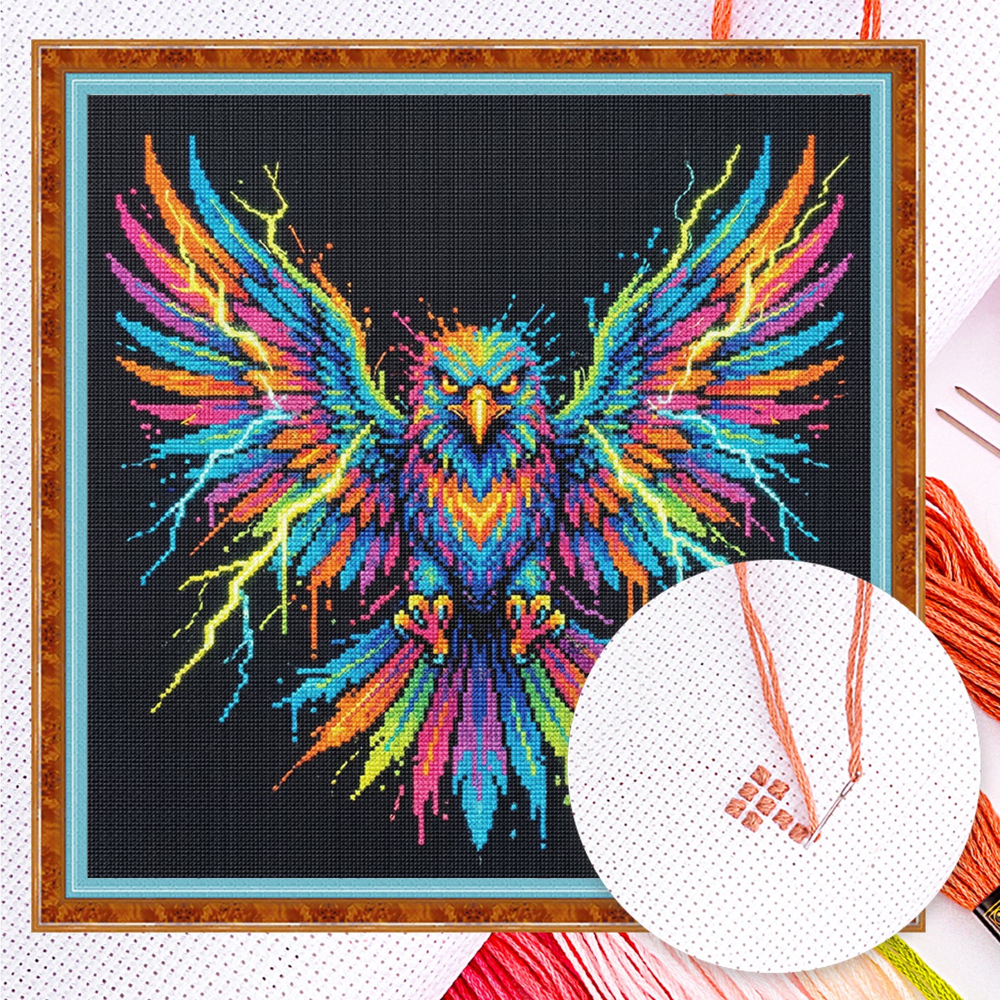 Colorful Splash Eagle - Full 14CT Counted Cross Stitch 30x30CM - Yishu