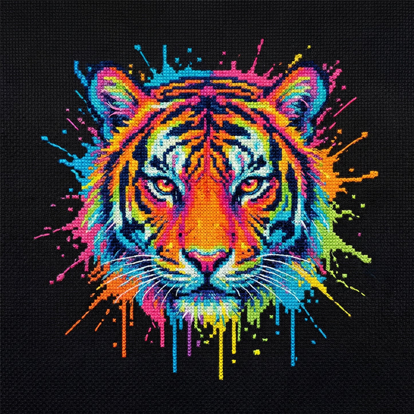 Colorful Splash Tiger - Full 14CT Counted Cross Stitch 30x30CM - Yishu