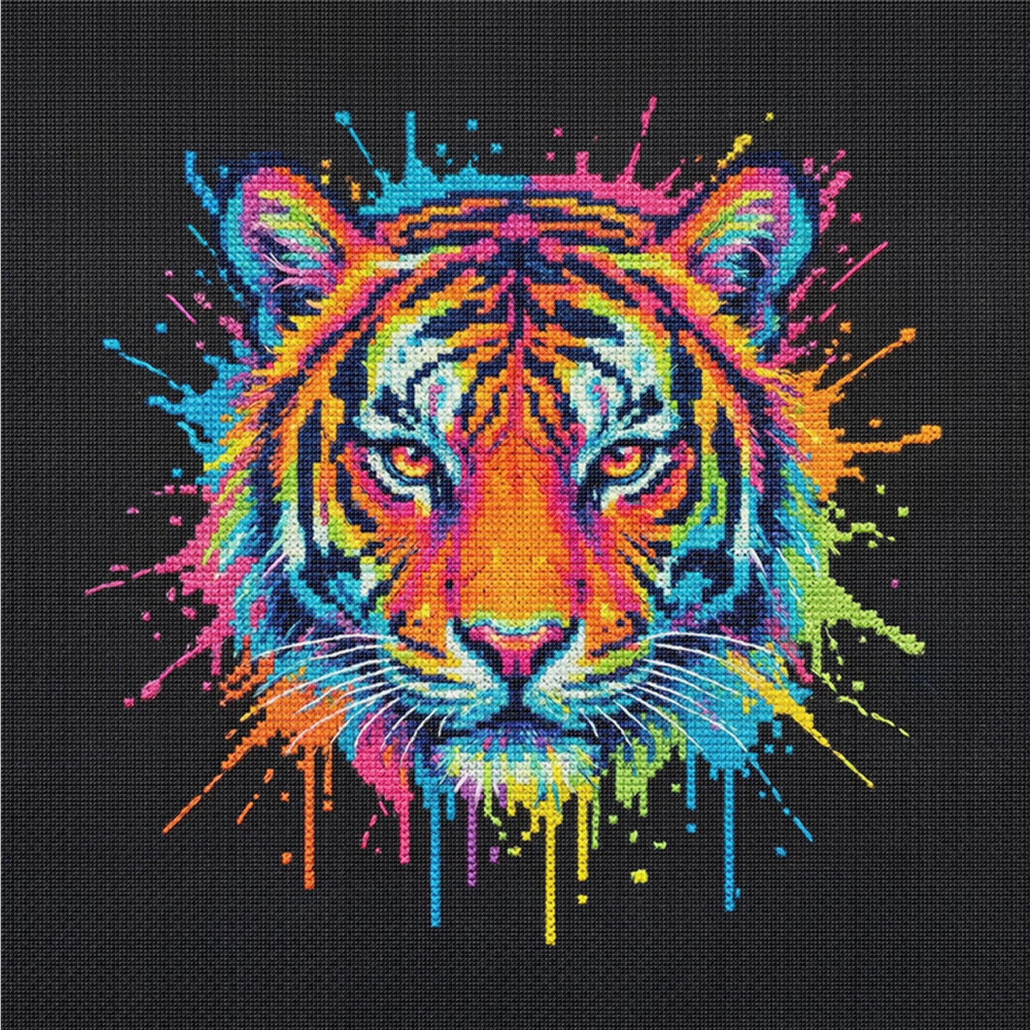 Colorful Splash Tiger - Full 14CT Counted Cross Stitch 30x30CM - Yishu
