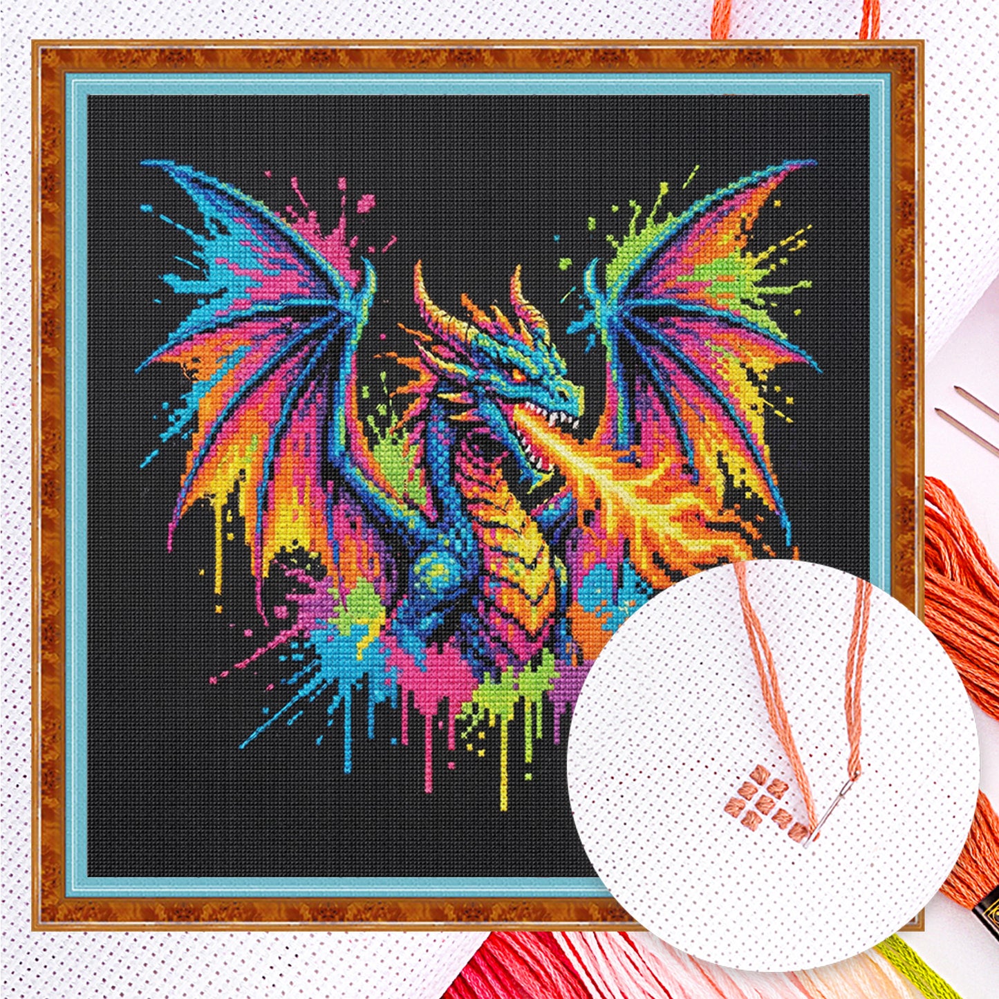 Colorful Splash Dragon - Full 14CT Counted Cross Stitch 30x30CM - Yishu