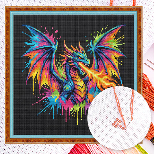 Colorful Splash Dragon - Full 14CT Counted Cross Stitch 30x30CM - Yishu